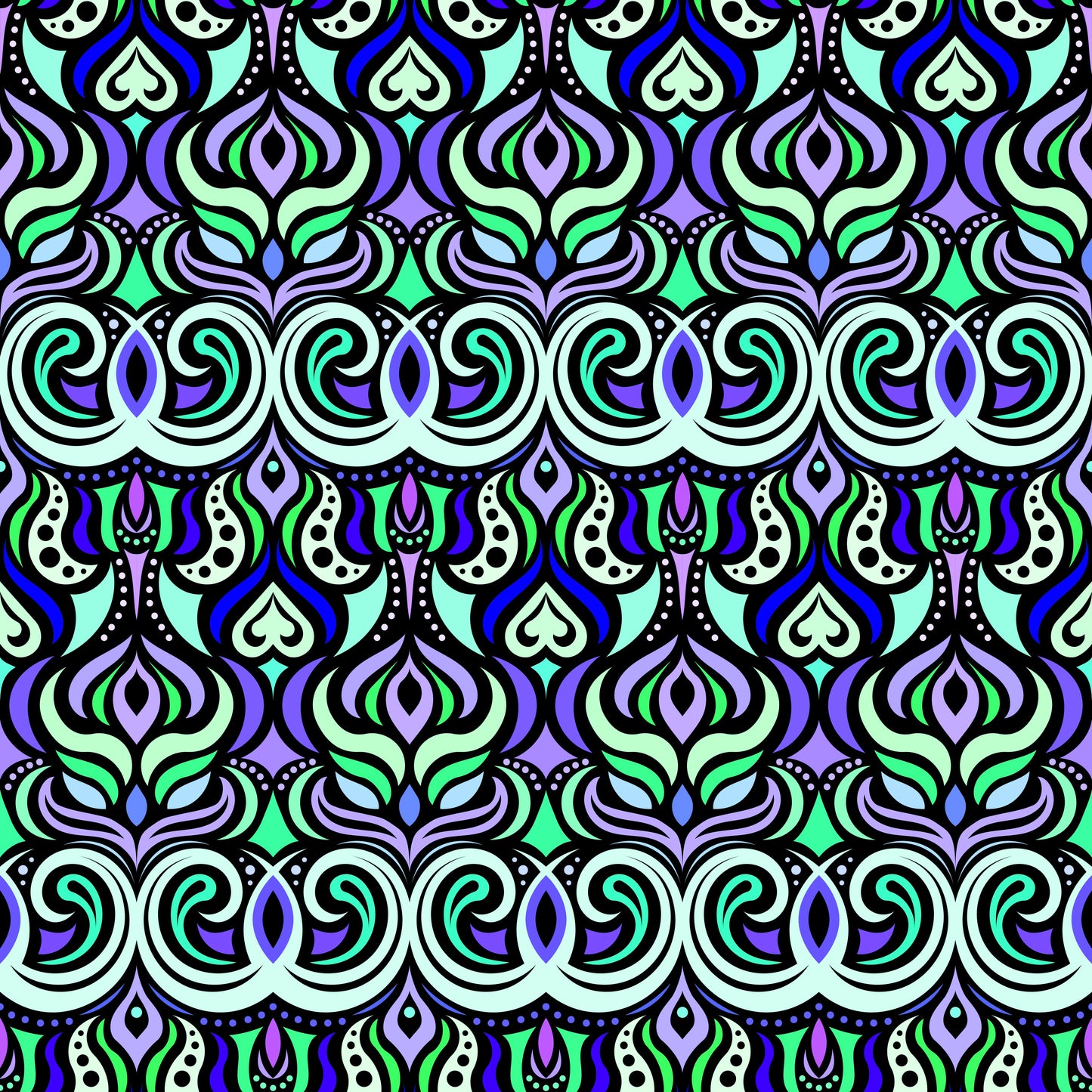 Turquoise - Green - Blue Abstract Doodle Fabric 1009.7