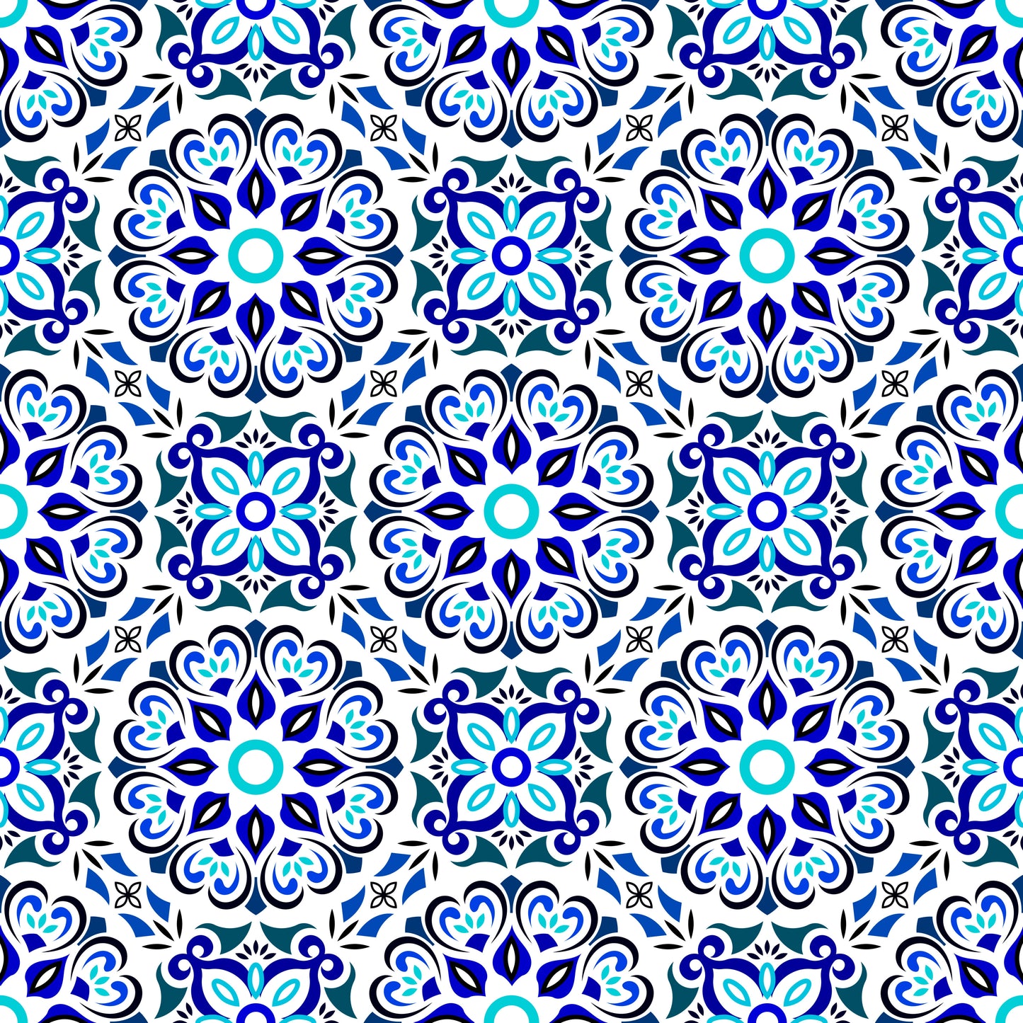 Blue - Turquoise Mandala Fabric - 206i