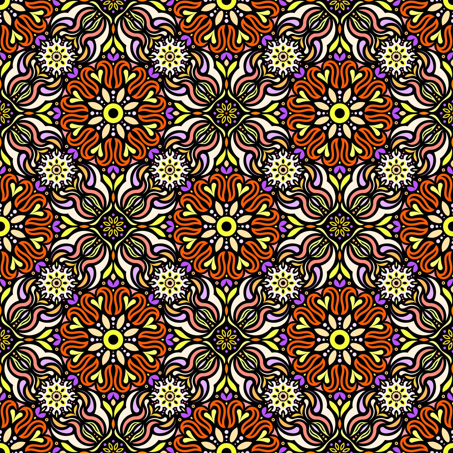 Orange - Yellow - Purple Mandala Fabric 2009.2