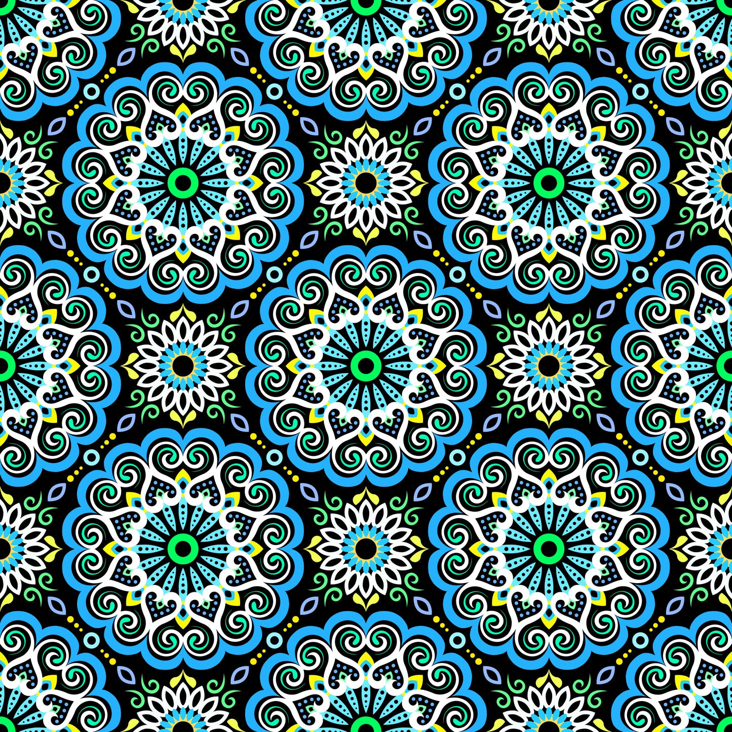 Blue - Yellow - Turquoise Mandala Fabric - 179