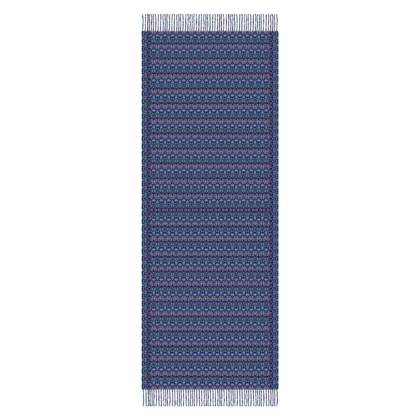 Purple - Turquoise - Blue Abstract Doodle Scarf with Tassels