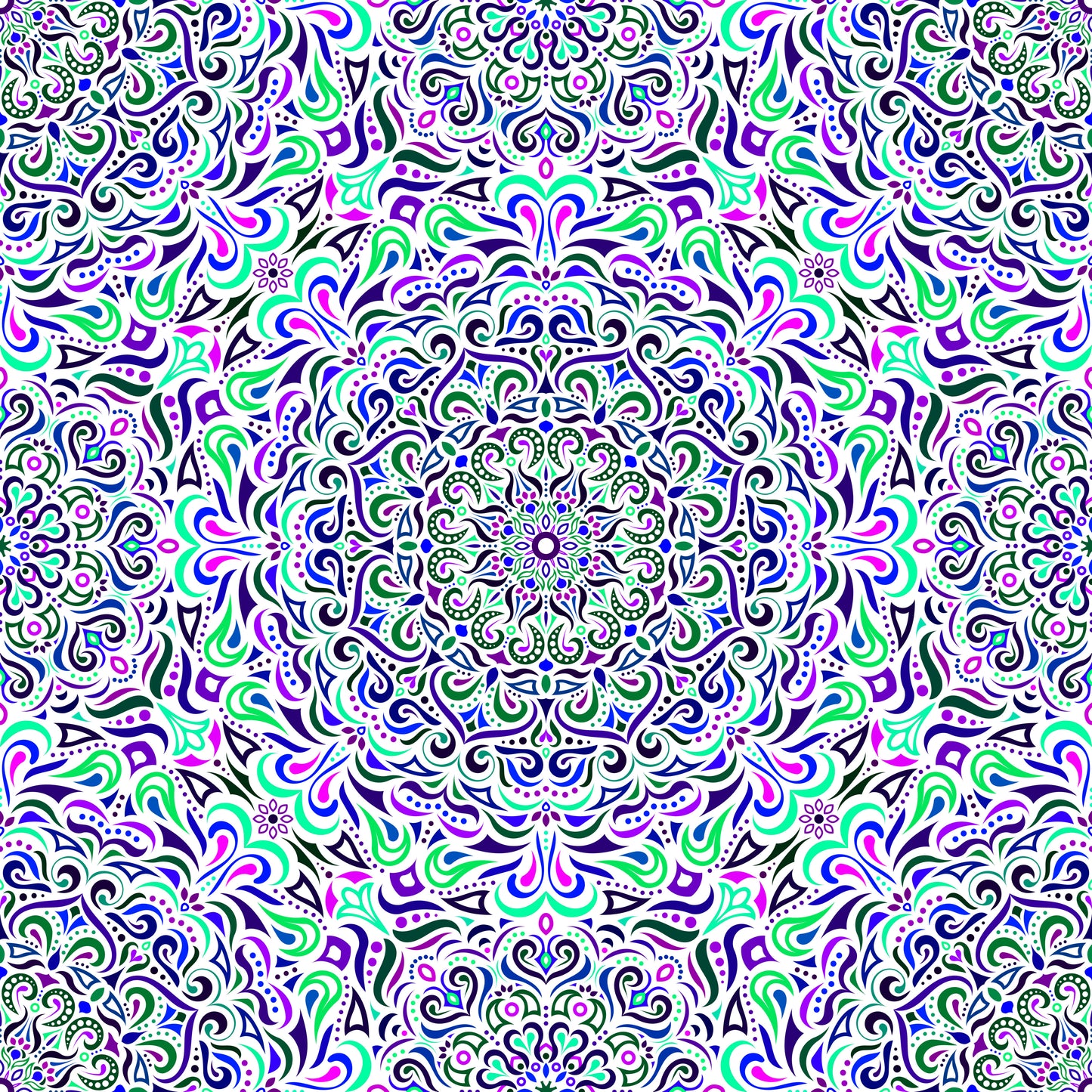 Green - Blue - Purple Mandala Fabric 2005i