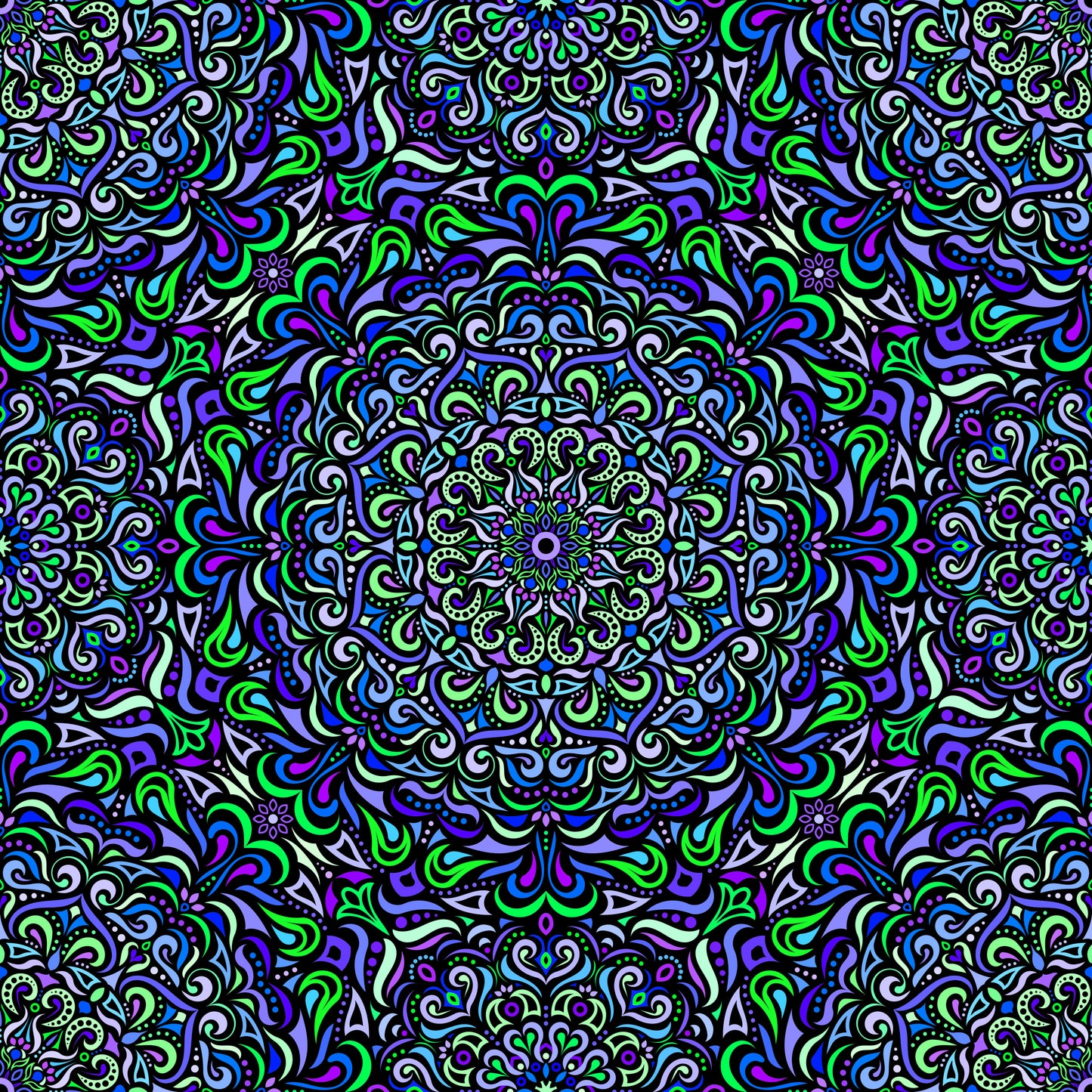 Blue - Green - Purple Mandala Fabric 2005