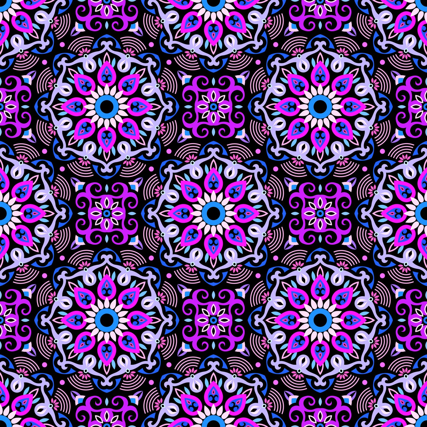 Purple - Blue - Pink Mandala Fabric - 140