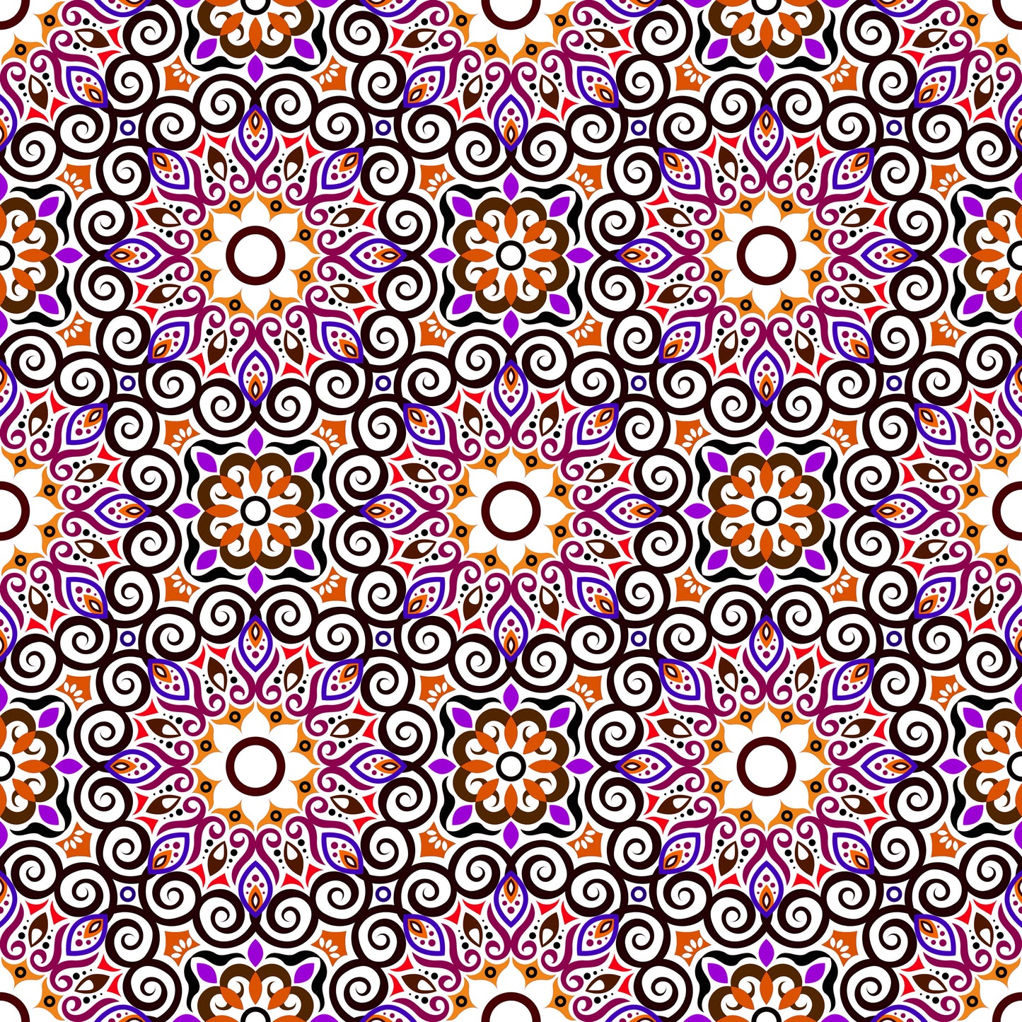 Orange - Purple - Red Mandala Fabric - 125i