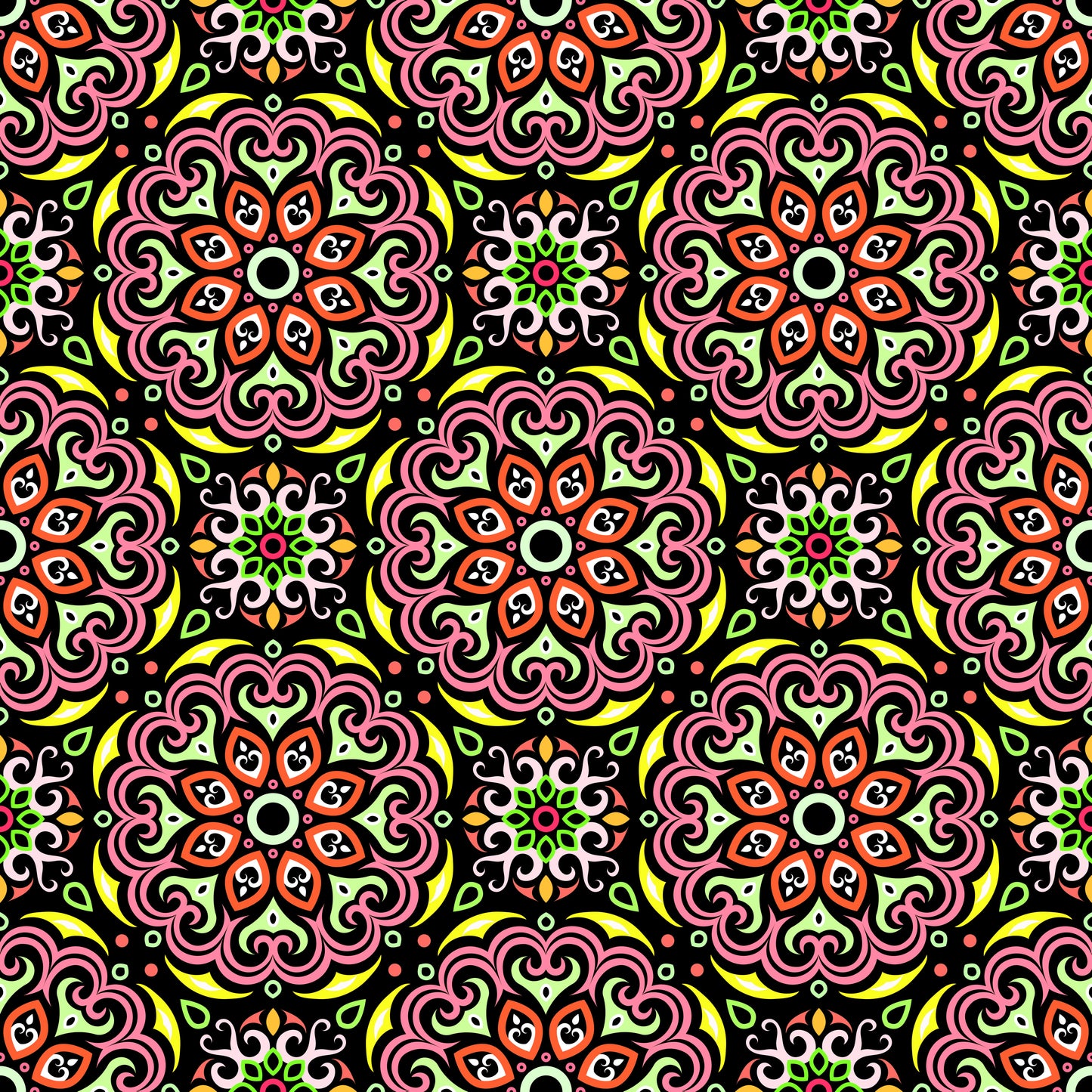 Orange - Yellow - Green Mandala Fabric - 155