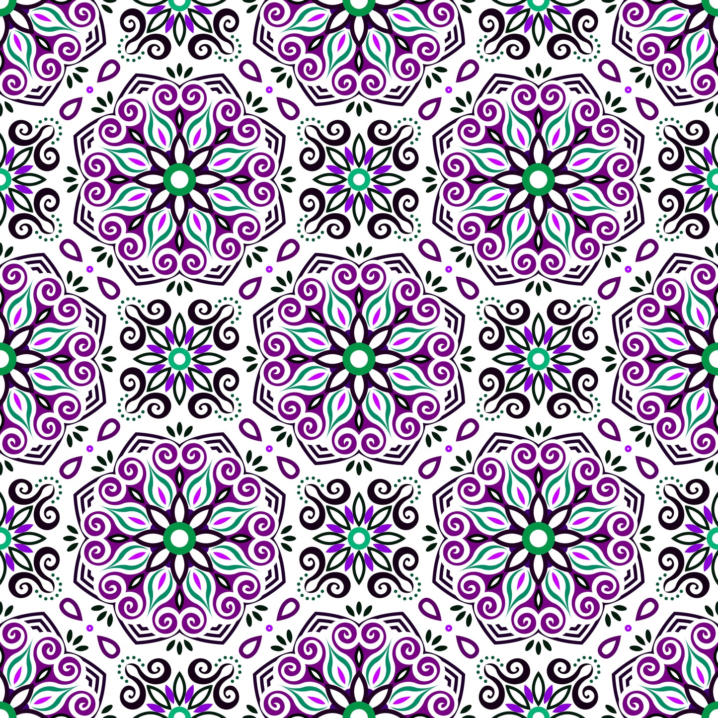Purple - Green Mandala Fabric - 203i