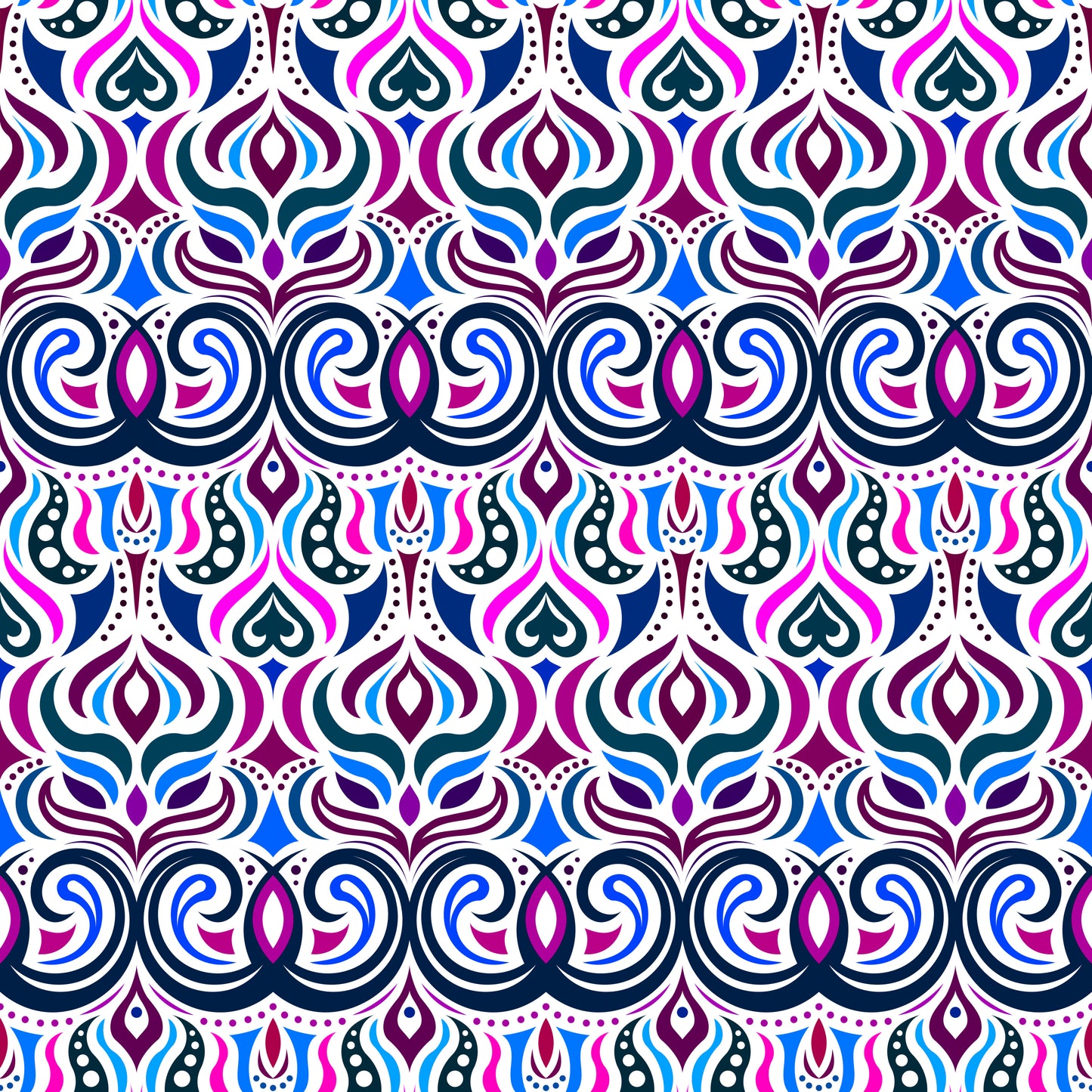 Blue - Pink - Maroon Abstract Doodle Fabric 1009.7i