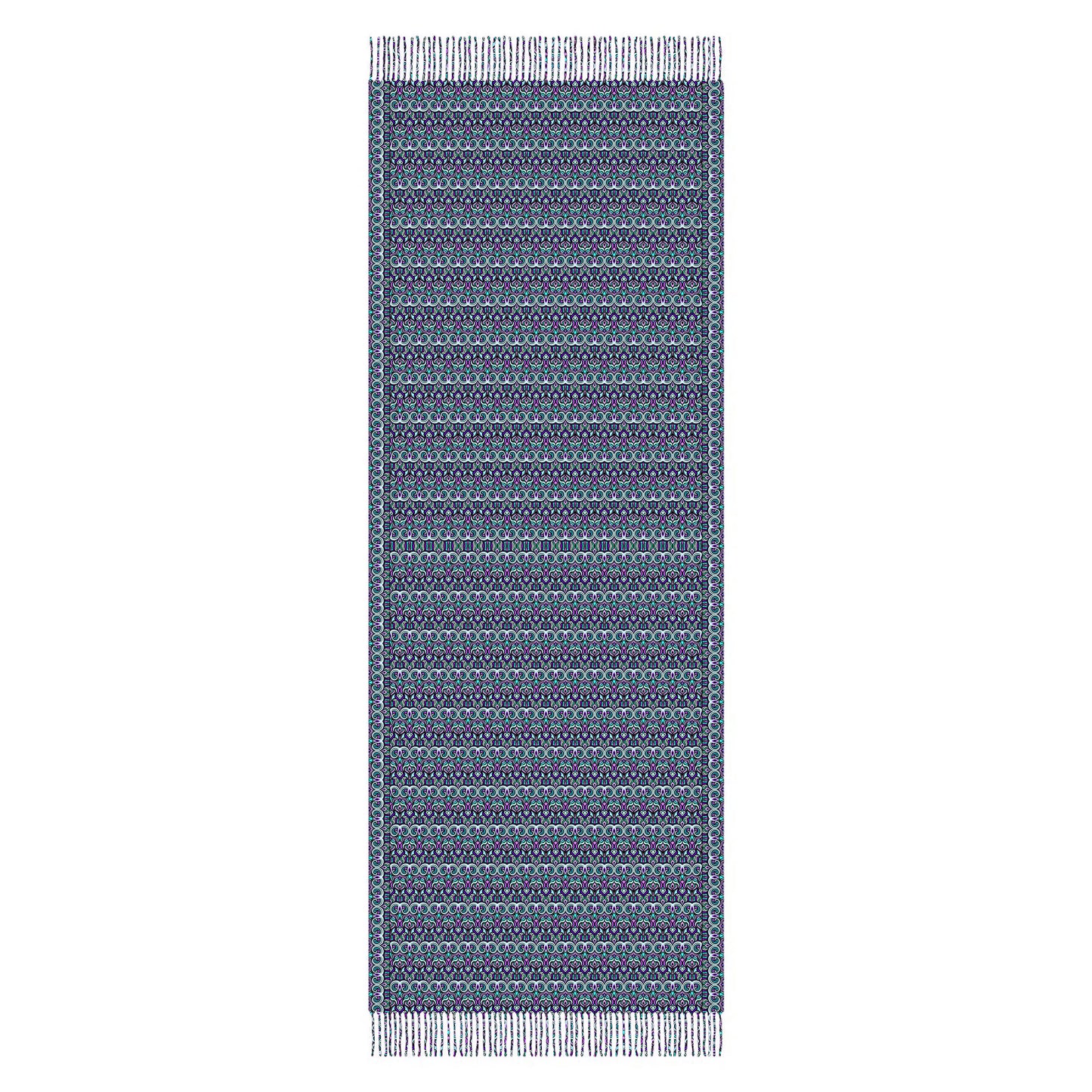 Turquoise - Purple - Pink Abstract Doodle Scarf with Tassels