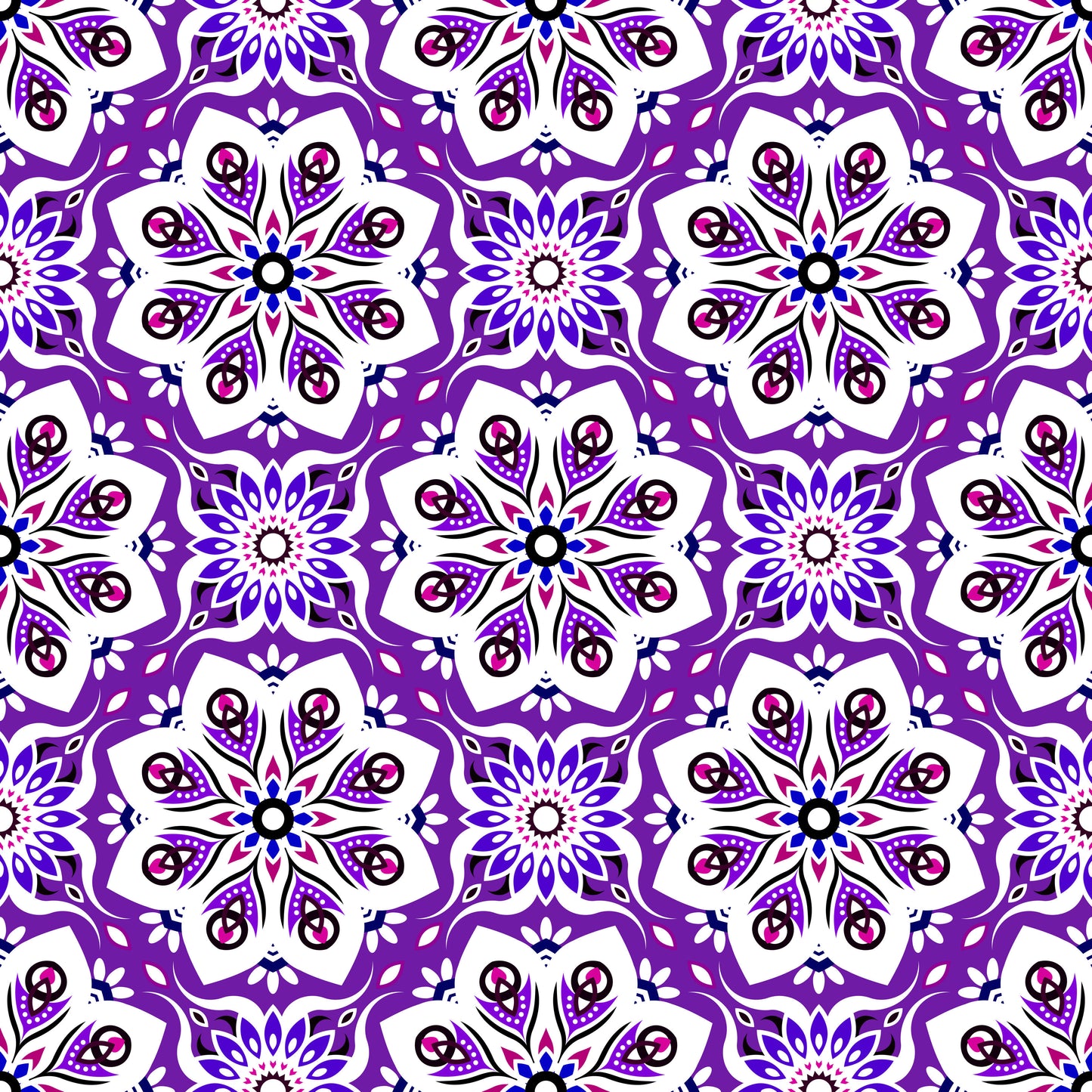 Purple - Blue - Pink Mandala Fabric - 236i