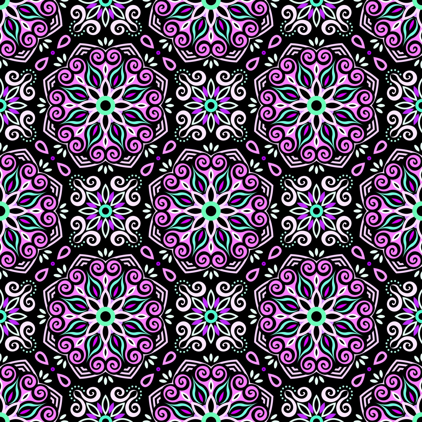 Purple - Turquoise Mandala Fabric - 203