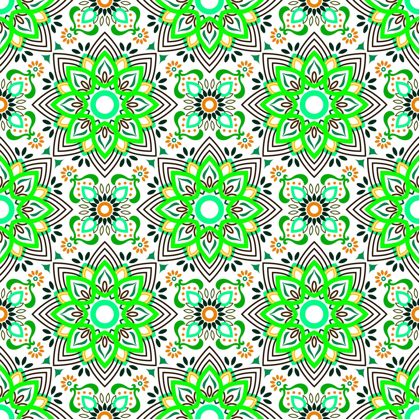 Green - Orange - Turquoise Mandala Fabric - 145i