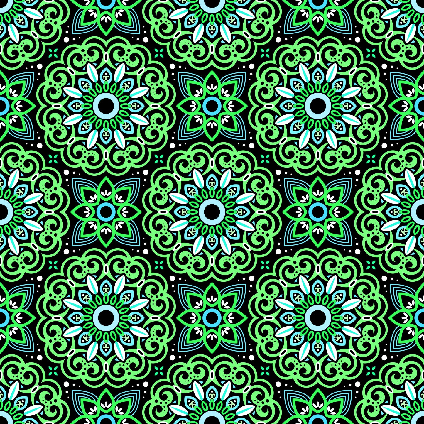 Green - Turquoise Mandala Fabric - 149