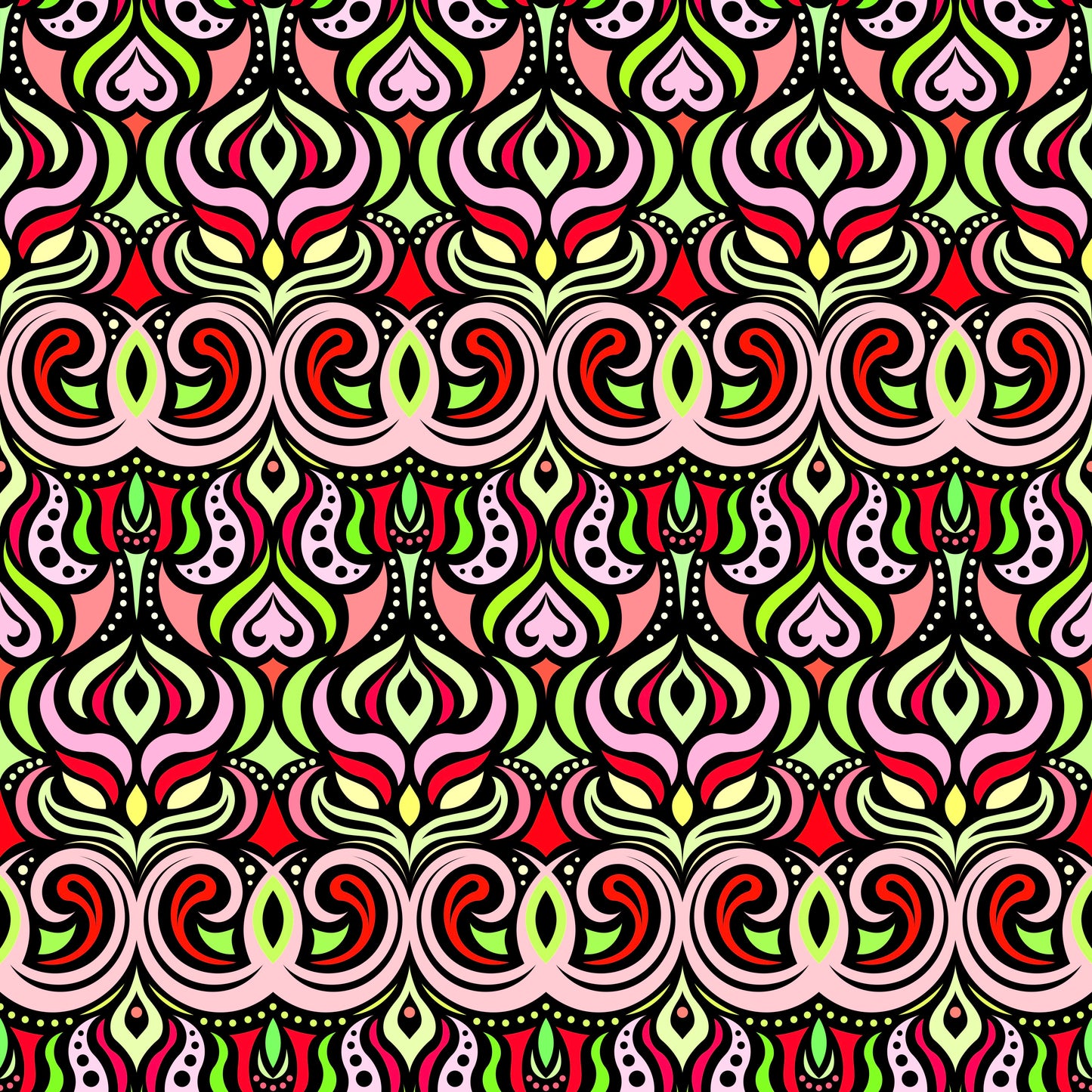 Red - Green Abstract Doodle Fabric 1009.7