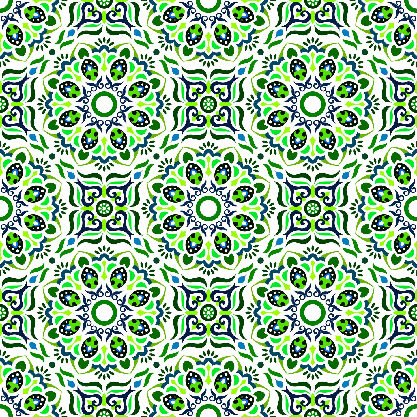 Green - Blue Mandala Fabric - 186i