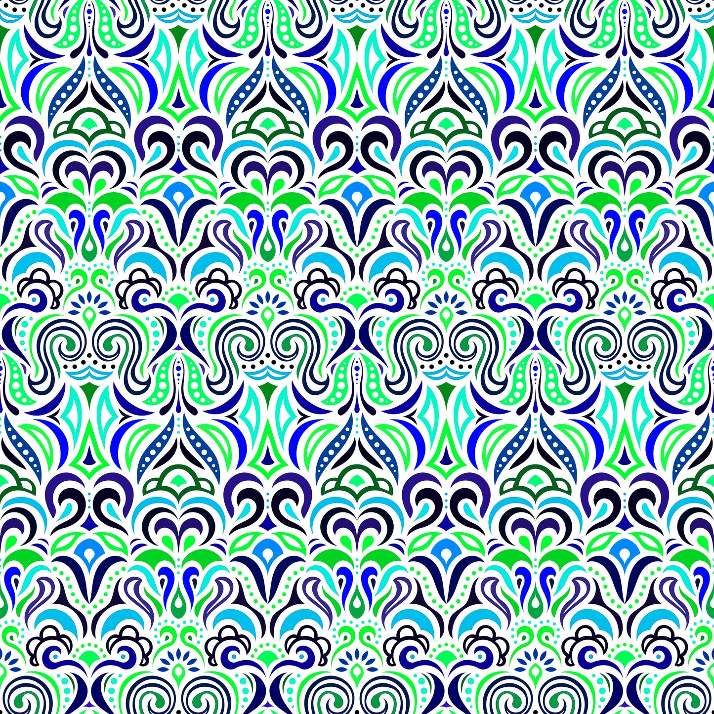 Turquoise - Green - Blue Abstract Doodle Fabric 1008.3i