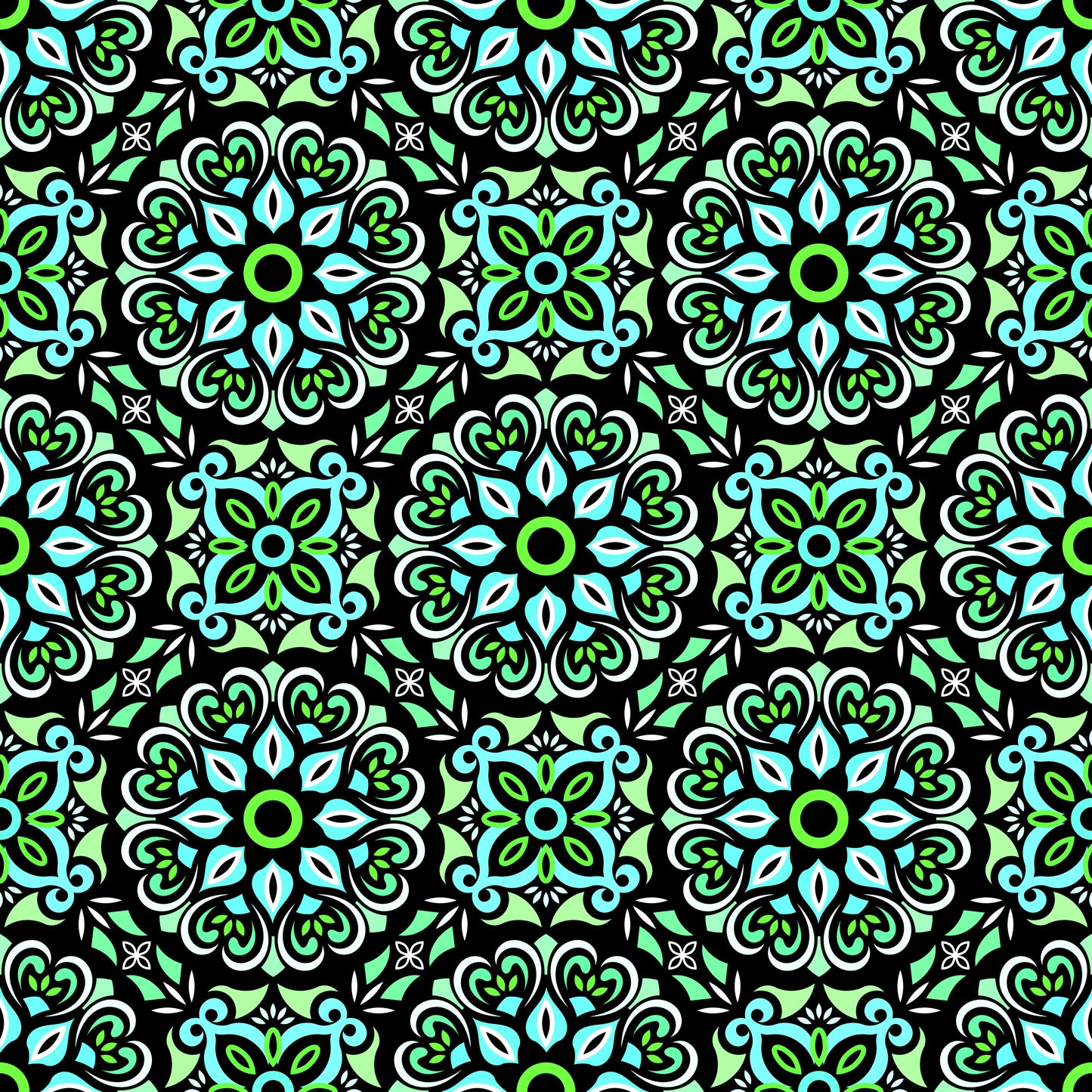 Turquoise - Green Mandala Fabric - 206