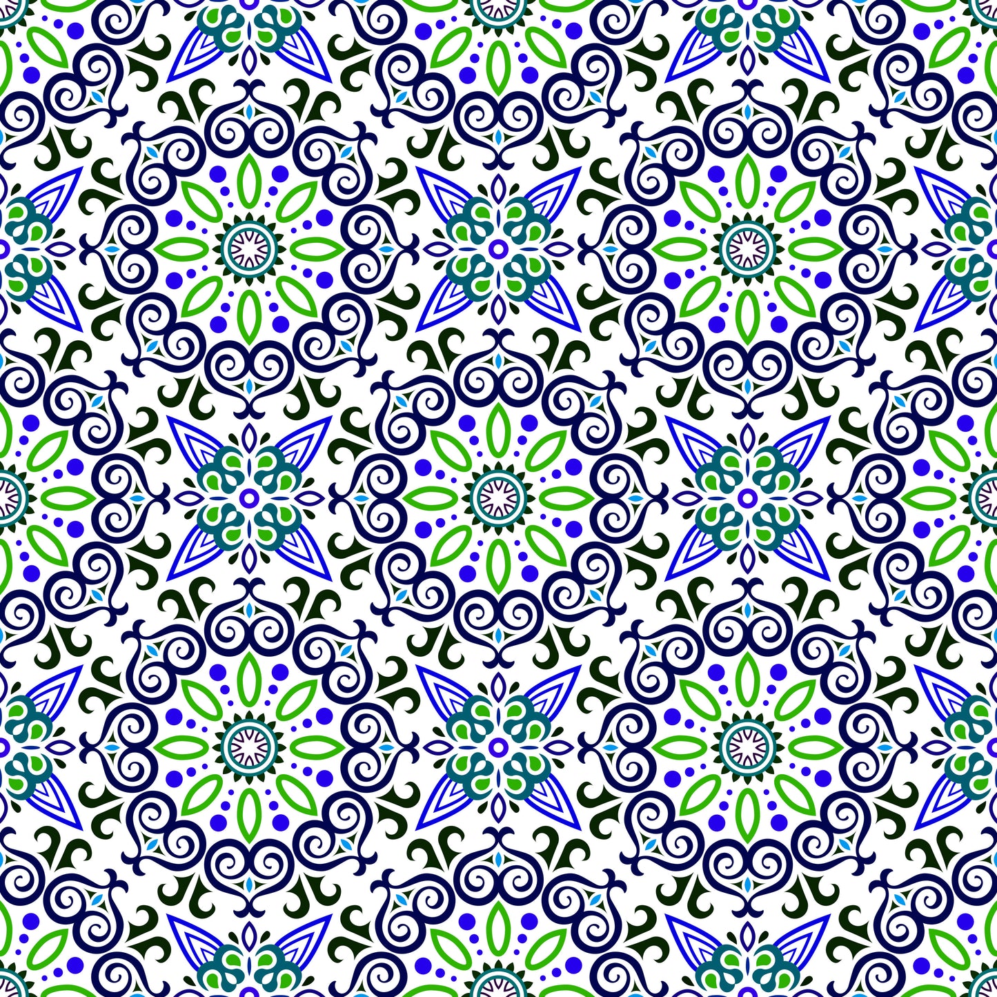 Blue - Green Mandala Fabric - 138i