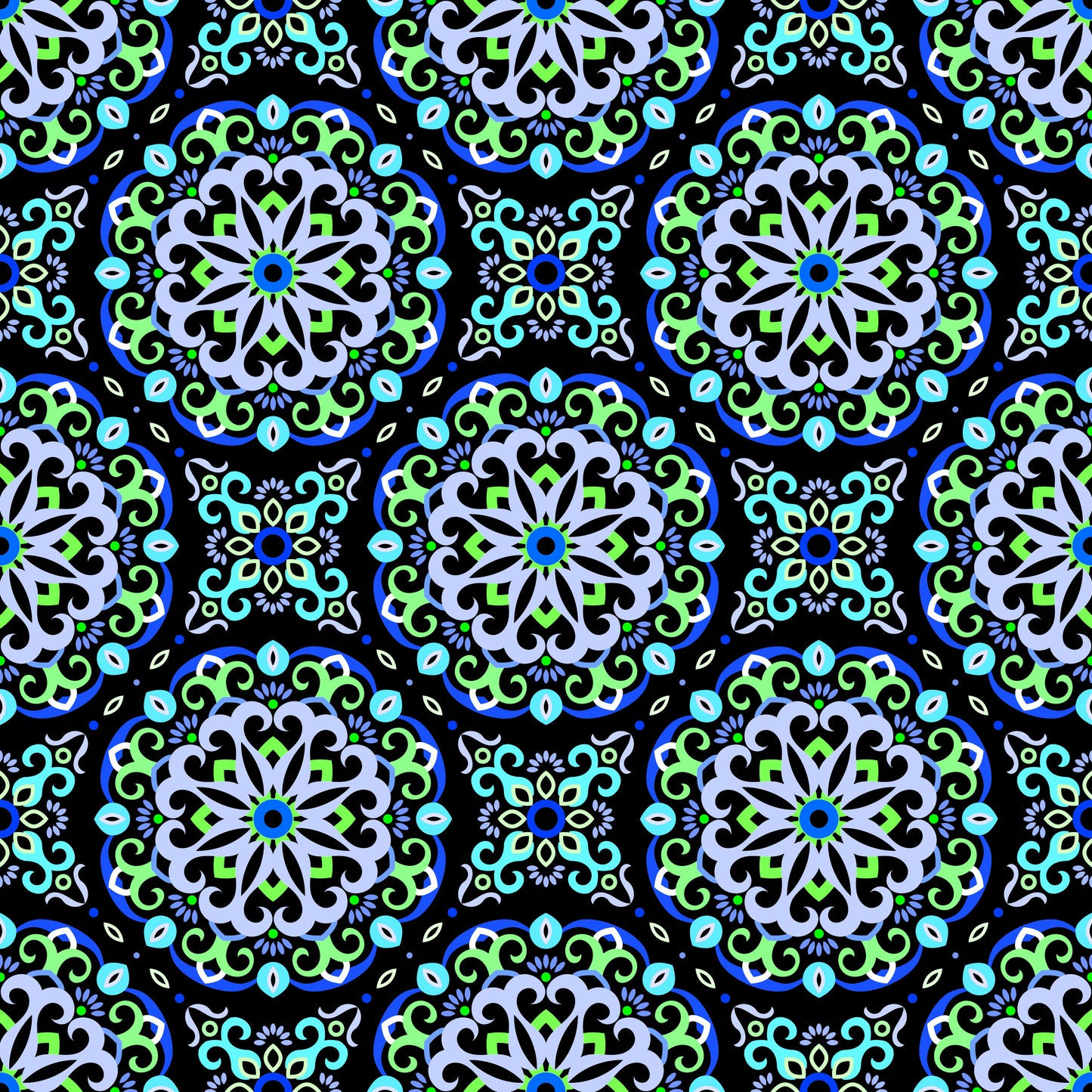 Turquoise - Blue - Green Mandala Fabric - 188