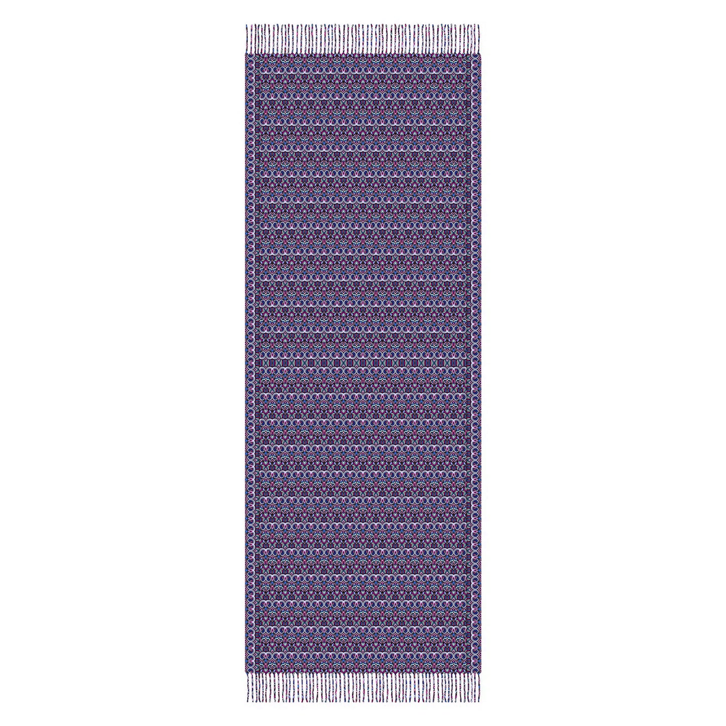 Pink - Blue Abstract Doodle Scarf with Tassels