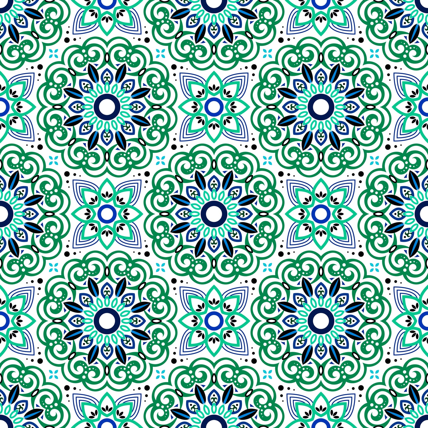 Turquoise - Blue Mandala Fabric - 149i