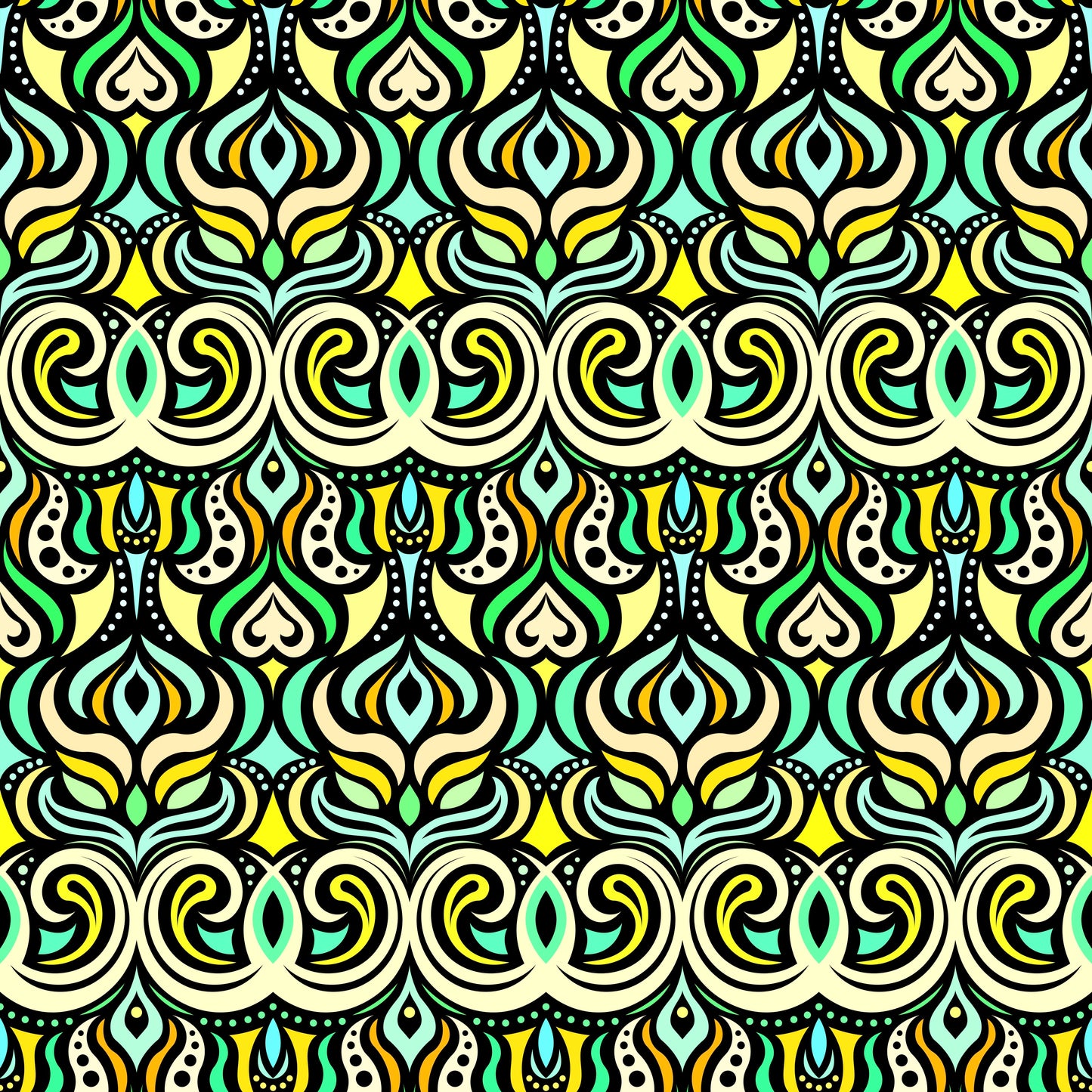 Yellow - Turquoise - Green Abstract Doodle Fabric 1009.7