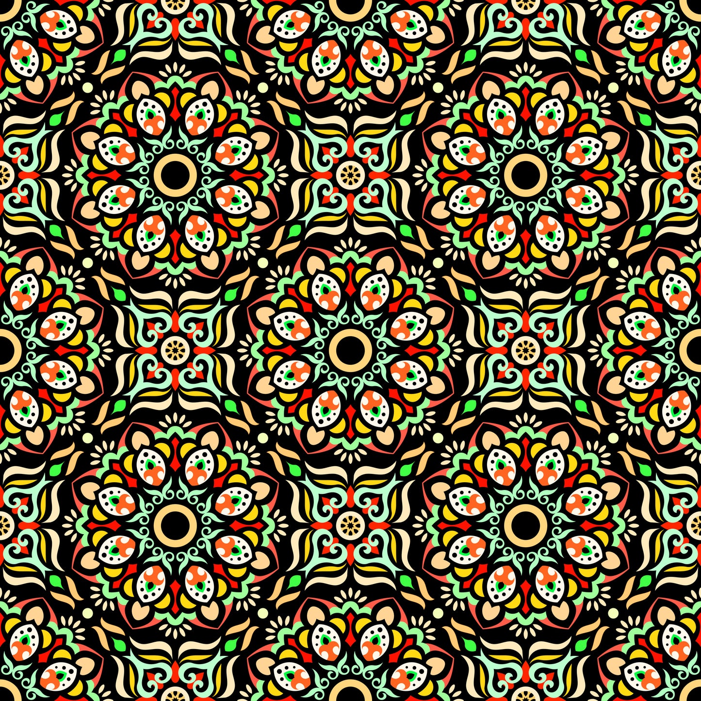 Orange - Green - Yellow Mandala Fabric - 186