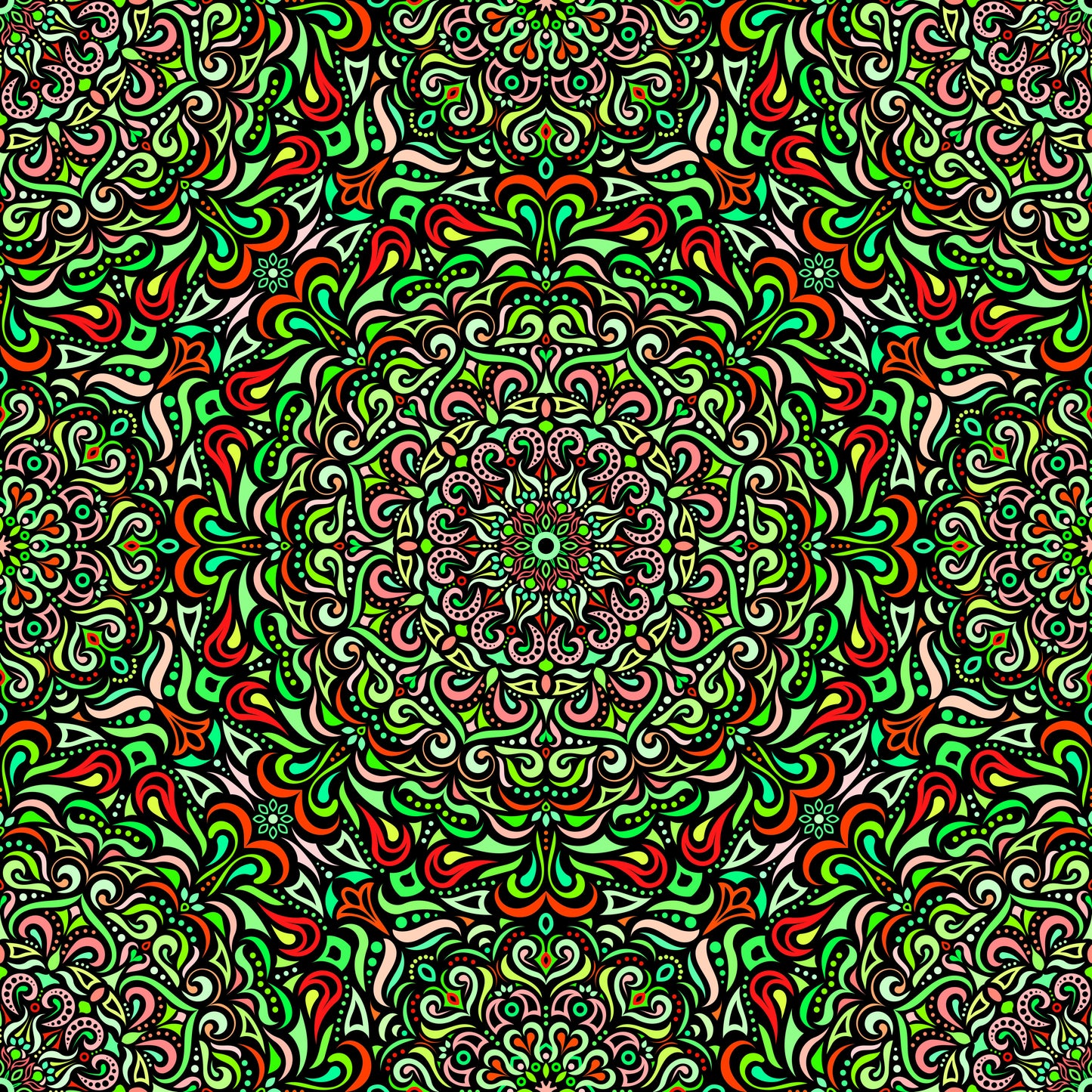 Green - Red Mandala Fabric 2005