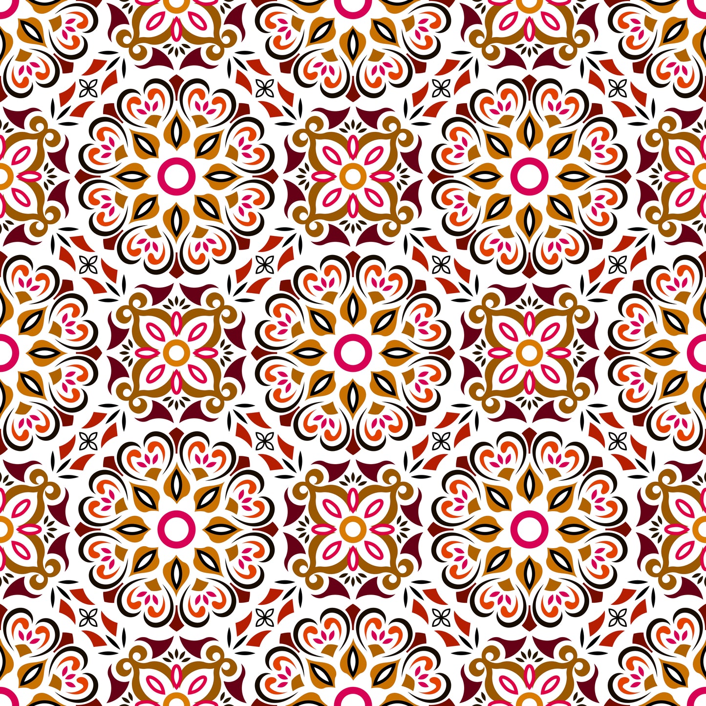Orange - Brown - Red Mandala Fabric - 206i