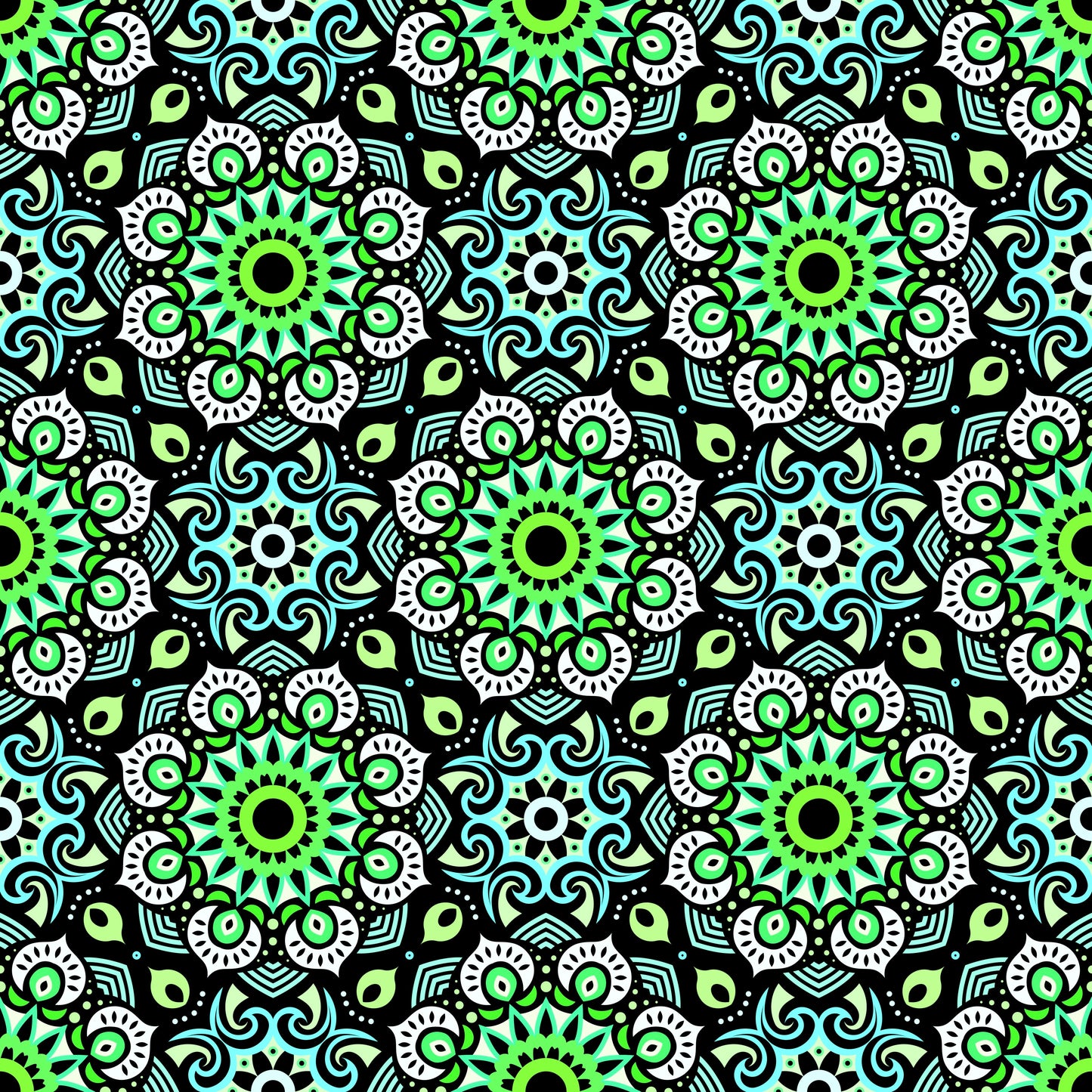 Turquoise - Green Mandala Fabric - 193