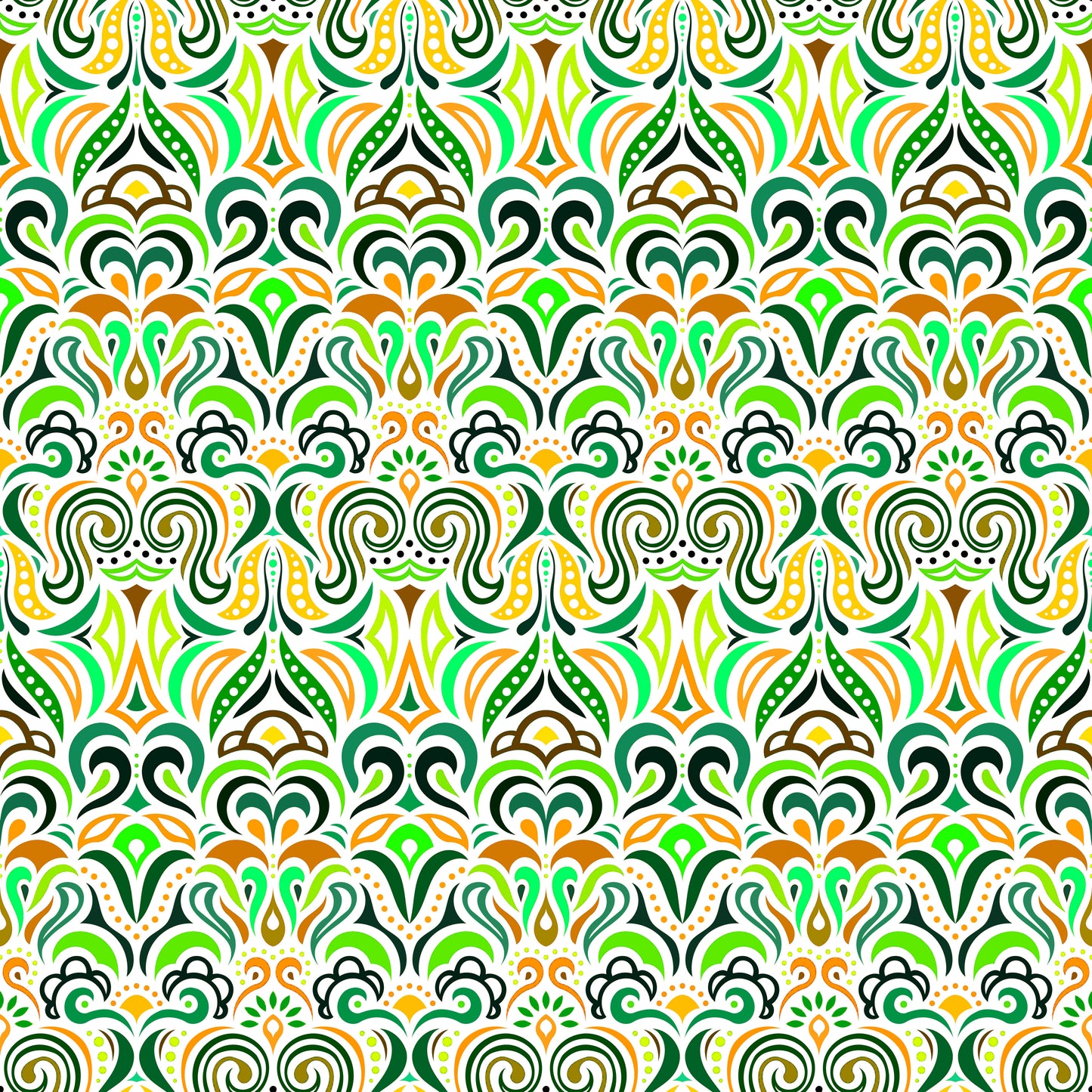 Green - Yellow - Orange Abstract Doodle Fabric 1008.3i