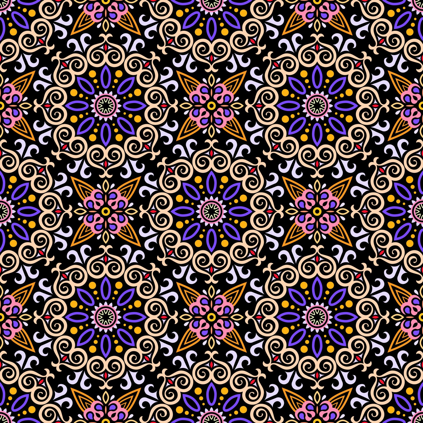 Yellow - Purple - Red Mandala Fabric - 138
