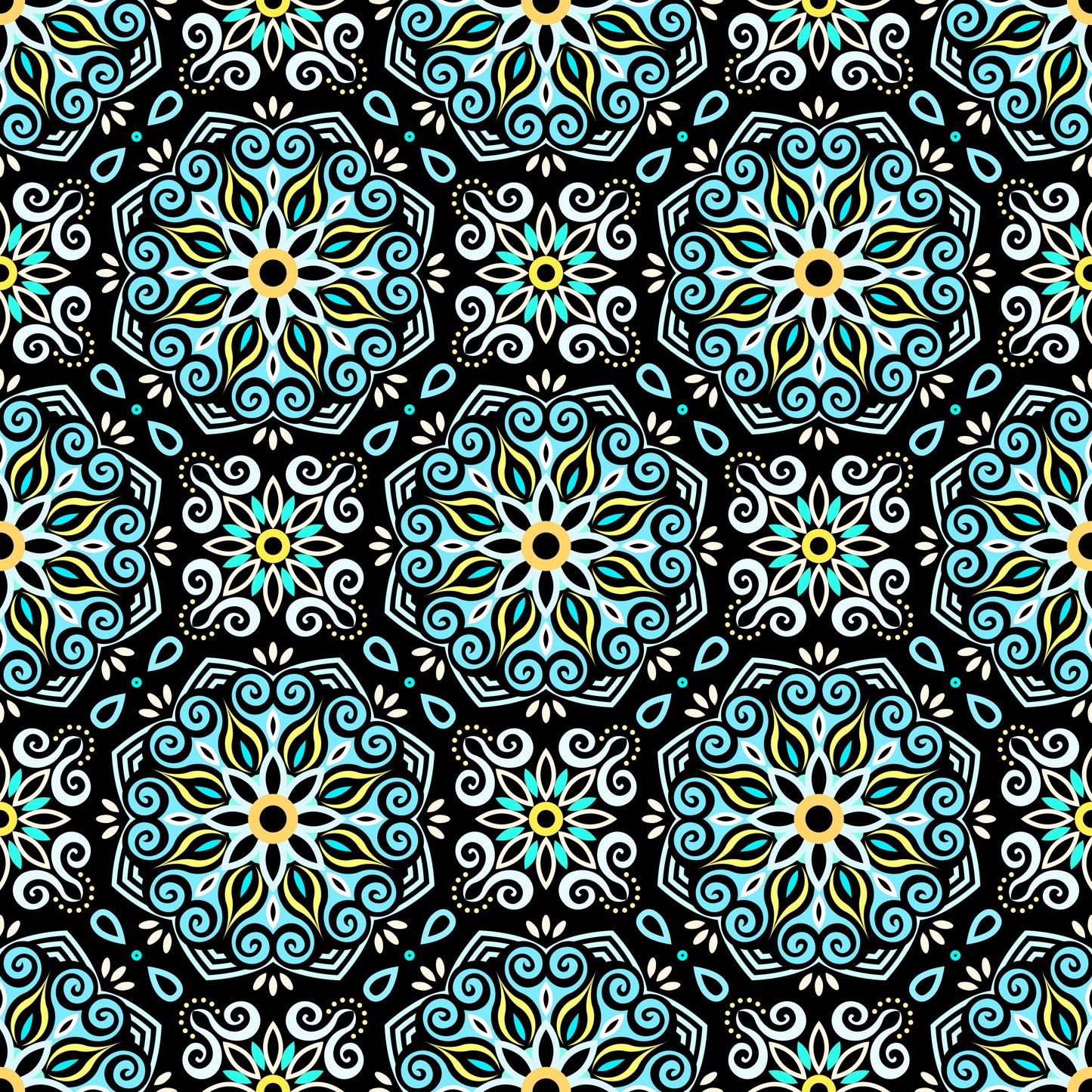 Turquoise - Yellow Mandala Fabric - 203
