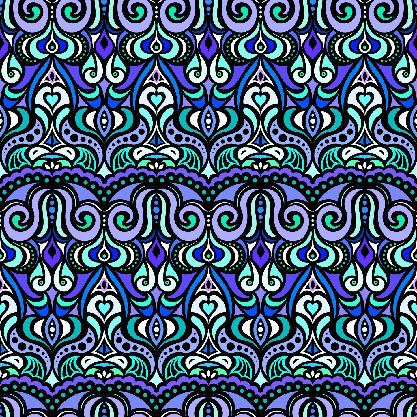 Turquoise - Blue Abstract Doodle Fabric 1010.2