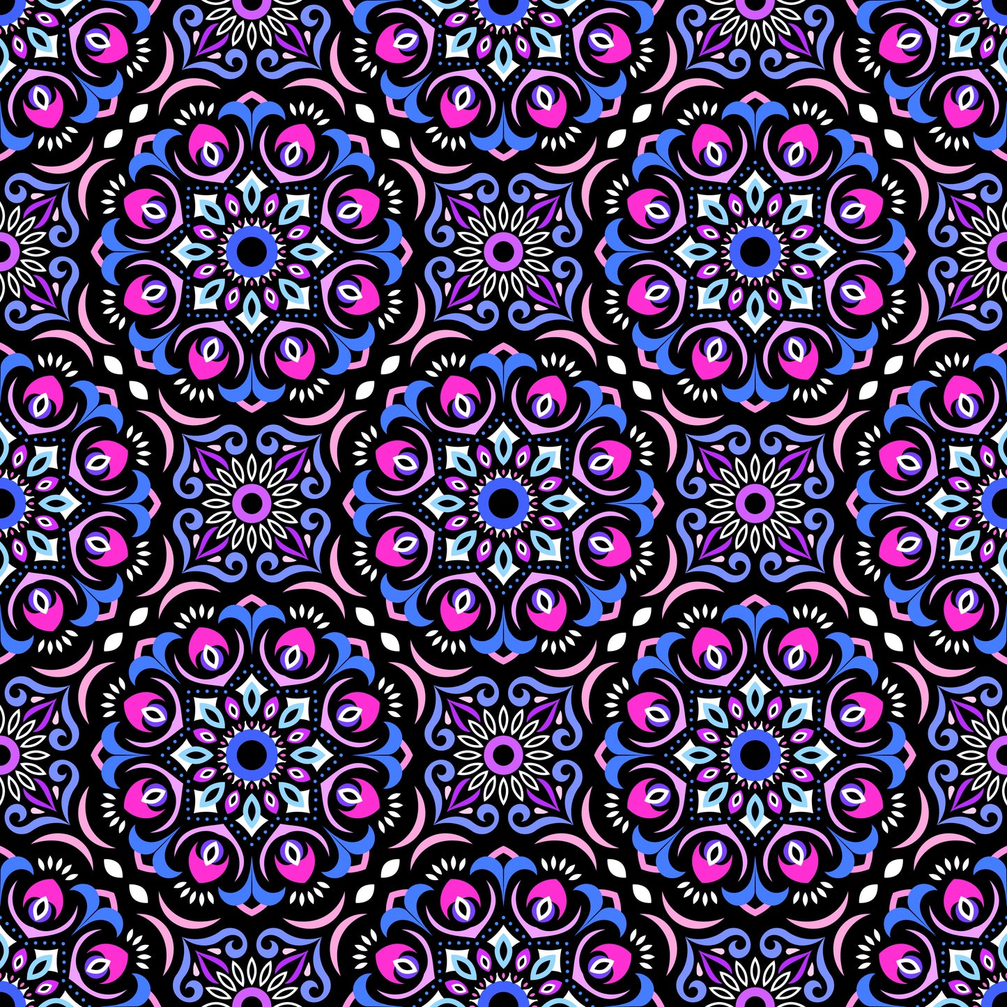 Pink - Blue - Purple Mandala Fabric - 209