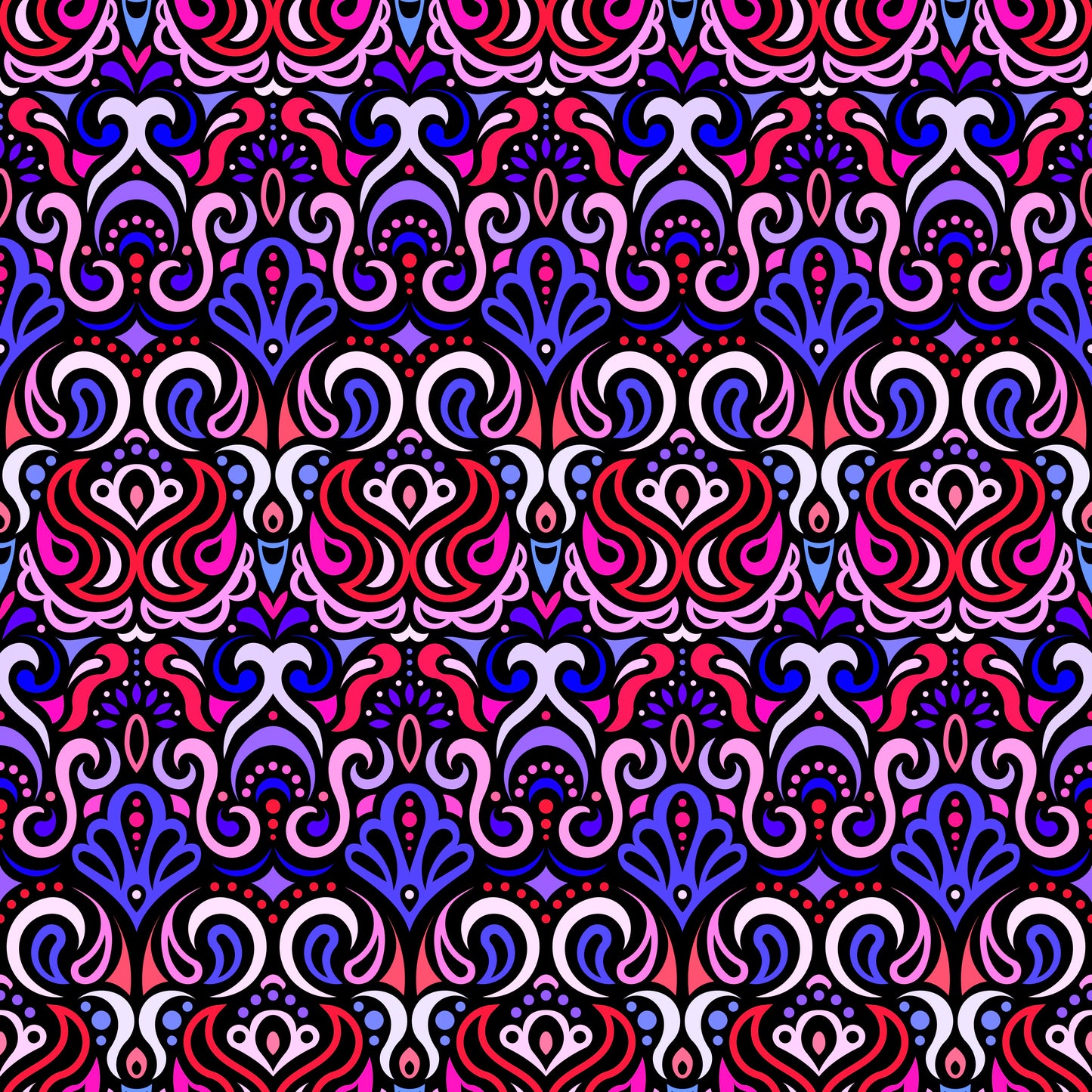 Red - Blue - Pink Abstract Doodle Fabric 1002