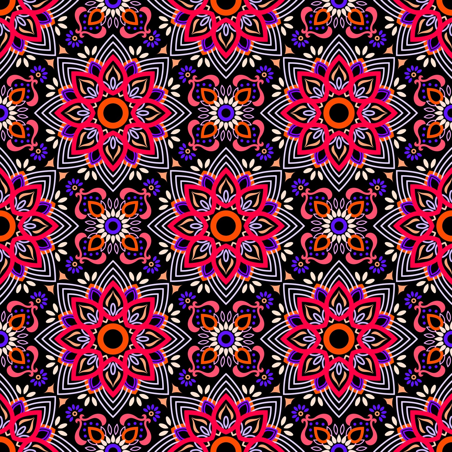 Red - Purple - Orange Mandala Fabric - 145