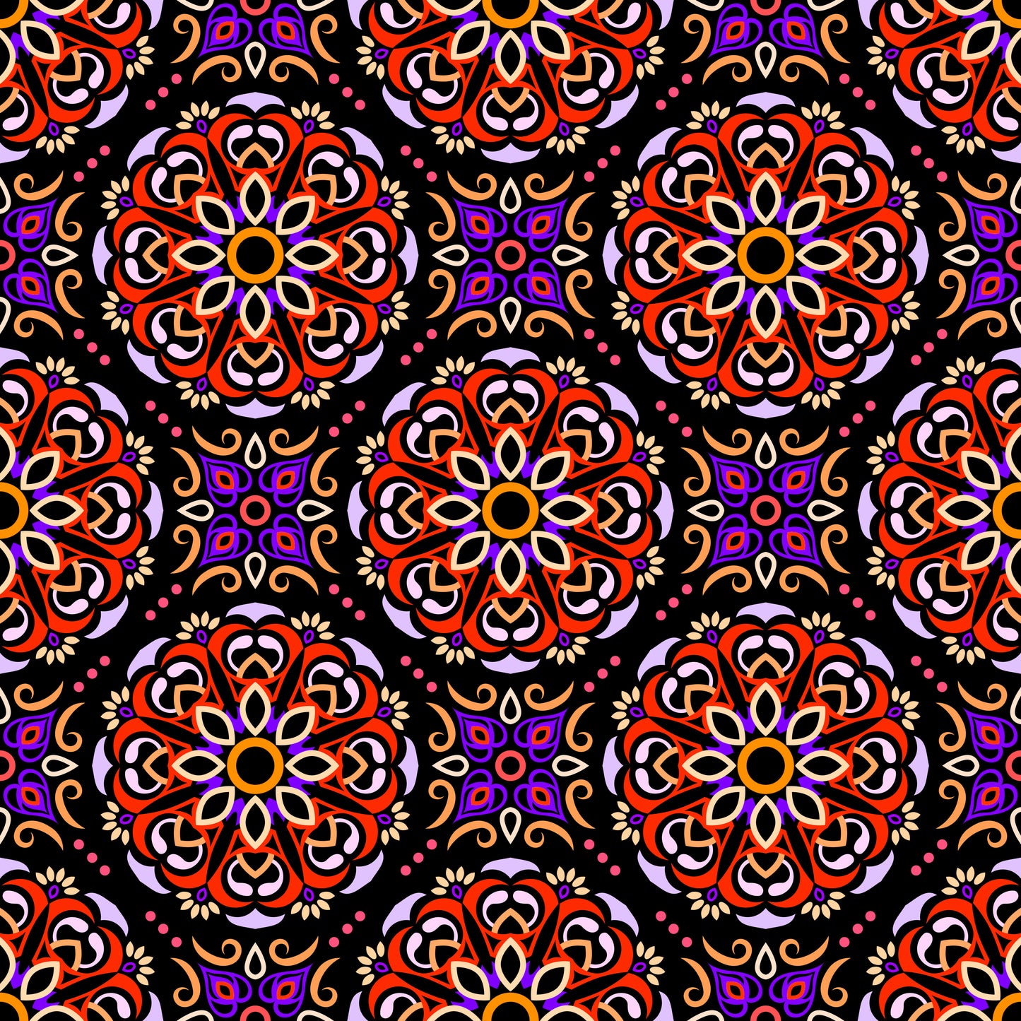 Orange - Yellow - Purple Mandala Fabric - 160