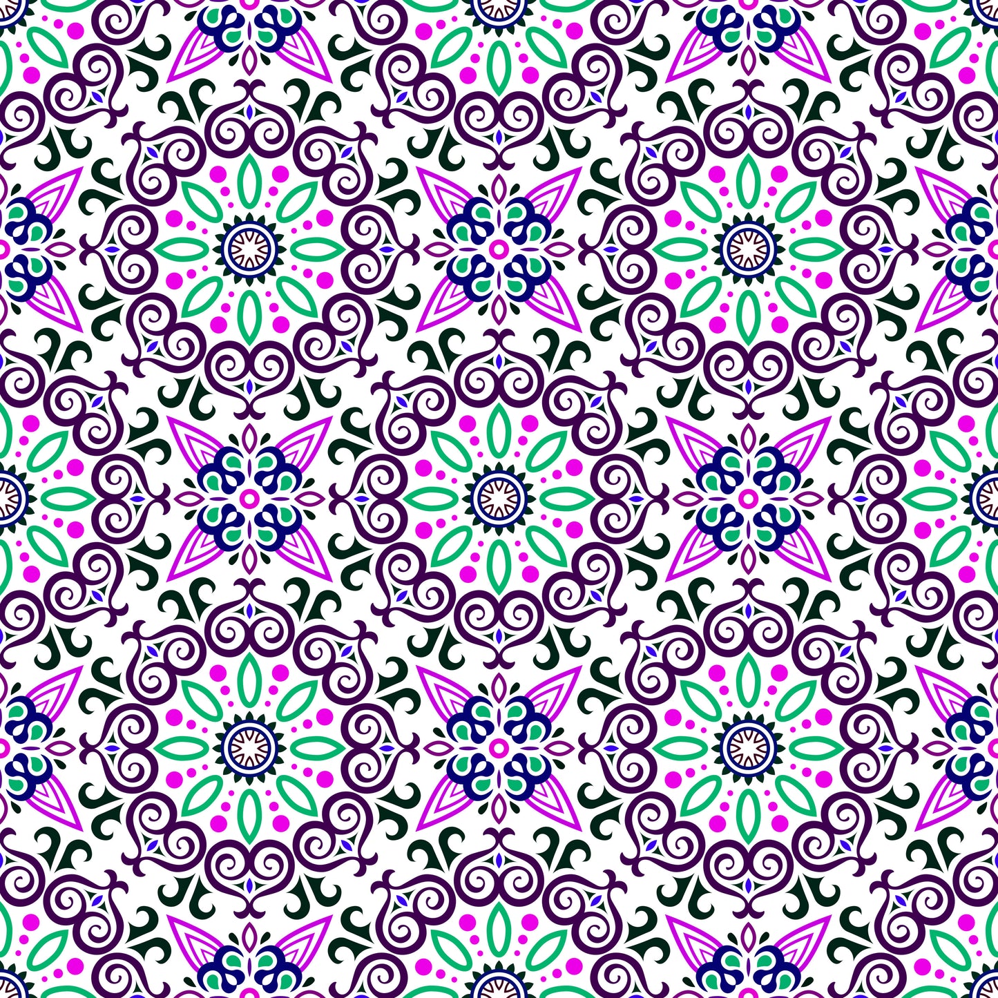 Purple - Green - Blue Mandala Fabric - 138i