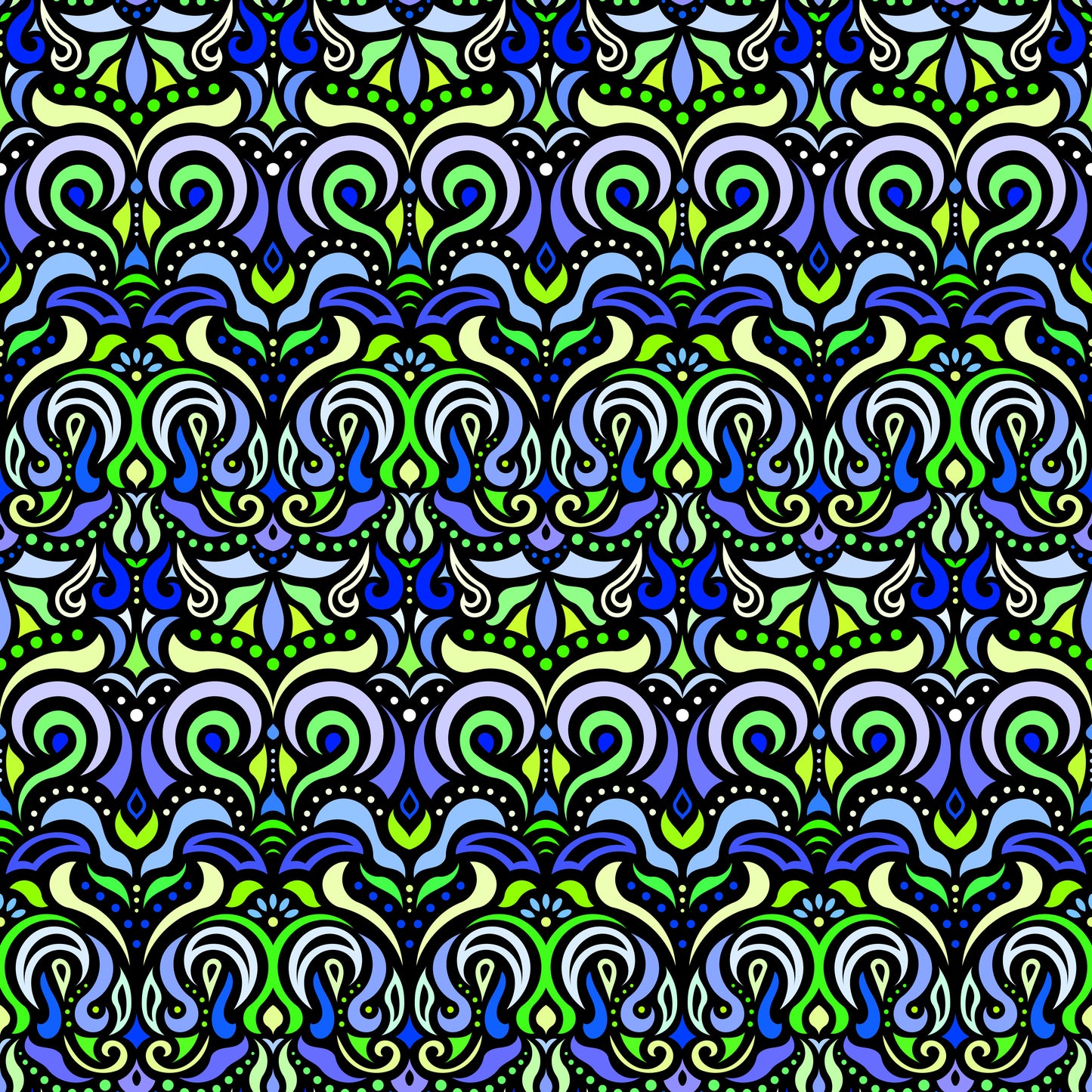 Green - Blue Abstract Doodle Fabric 1007