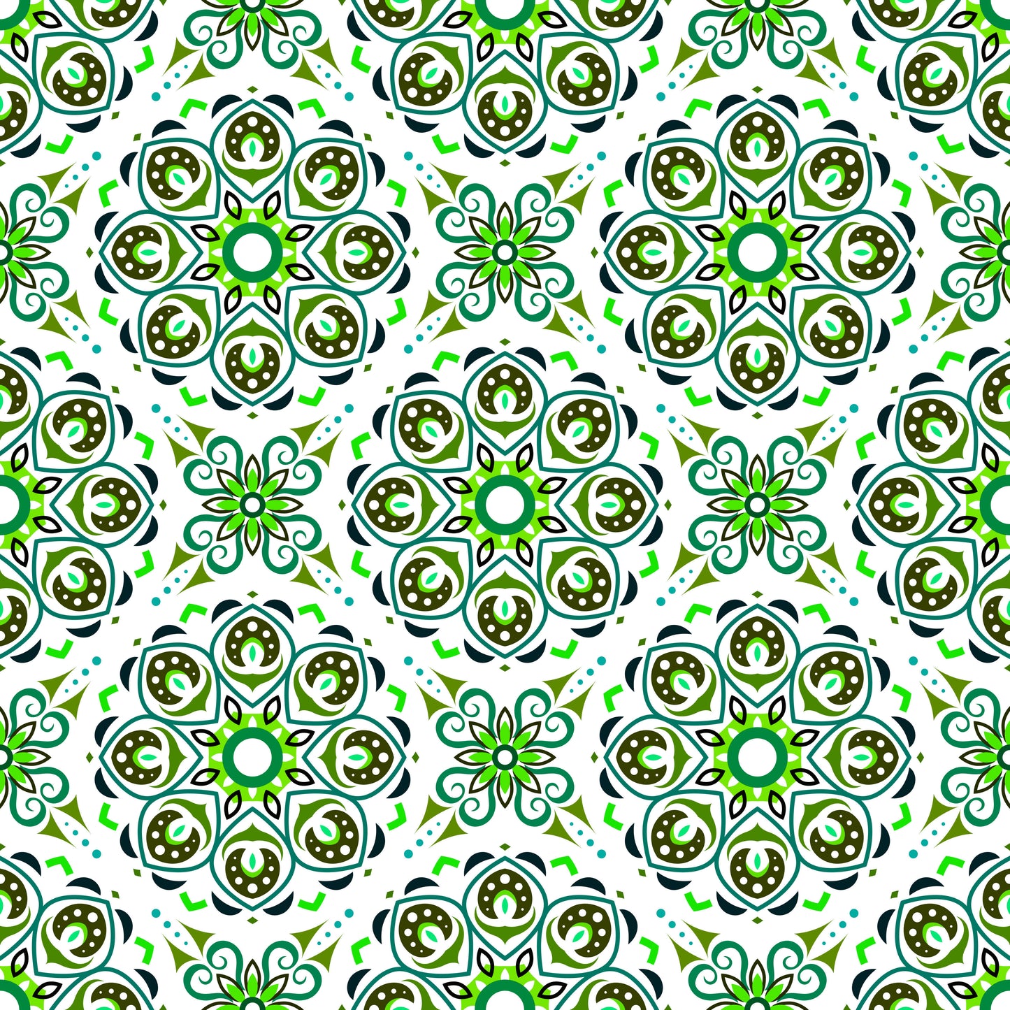 Green - Turquoise Mandala Fabric - 183i