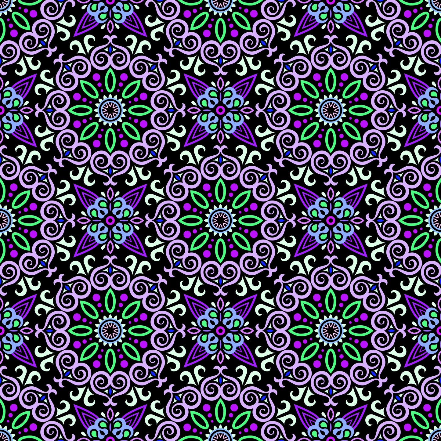 Purple - Green - Blue Mandala Fabric - 138