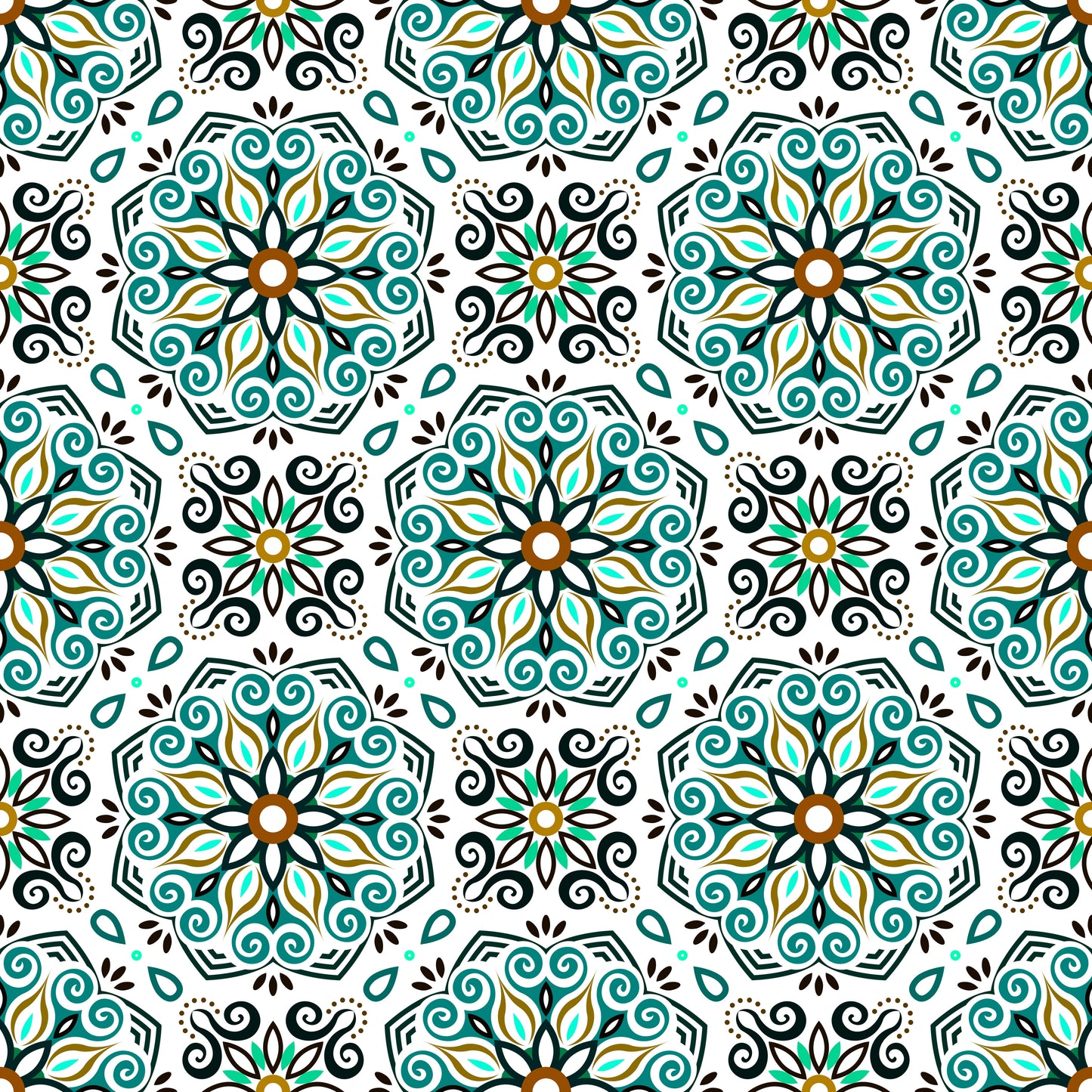 Turquoise - Brown Mandala Fabric - 203i