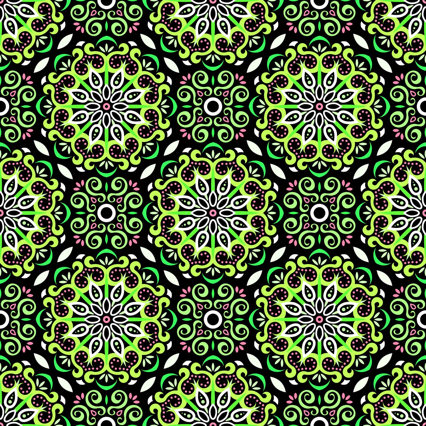 Green - Pink Mandala Fabric - 165