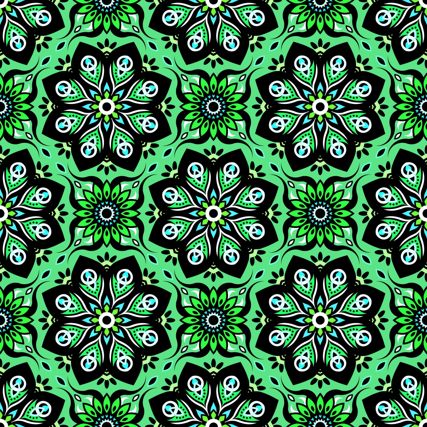 Green - Turquoise Mandala Fabric - 236