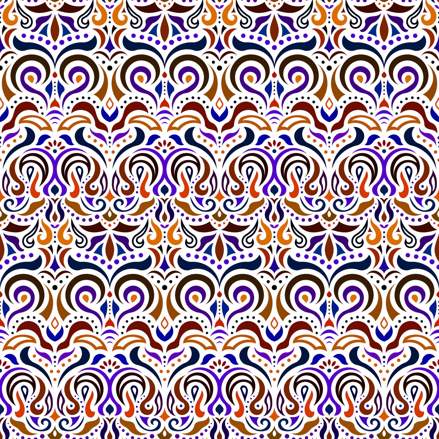 Brown - Blue - Orange Abstract Doodle Fabric 1007i