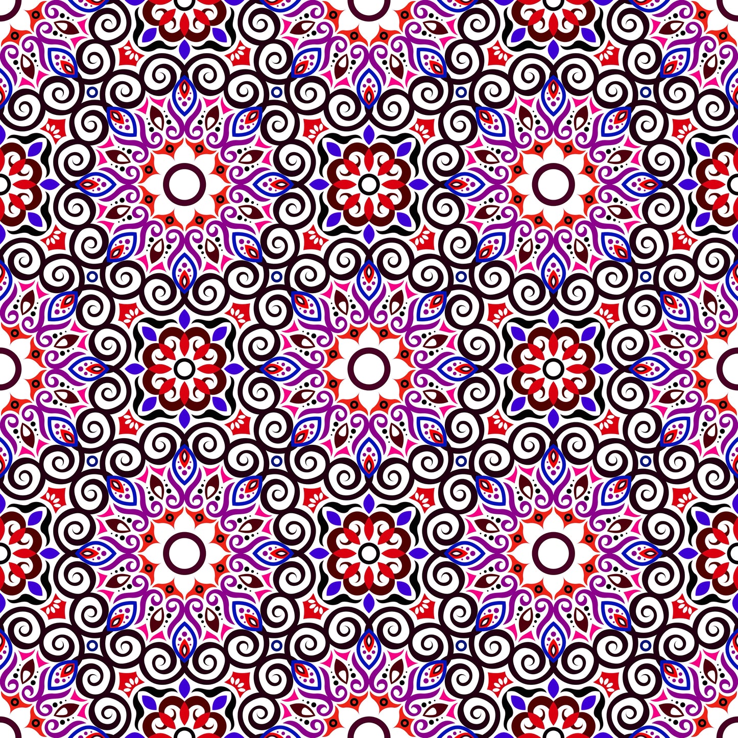 Red - Purple - Blue Mandala Fabric - 125i