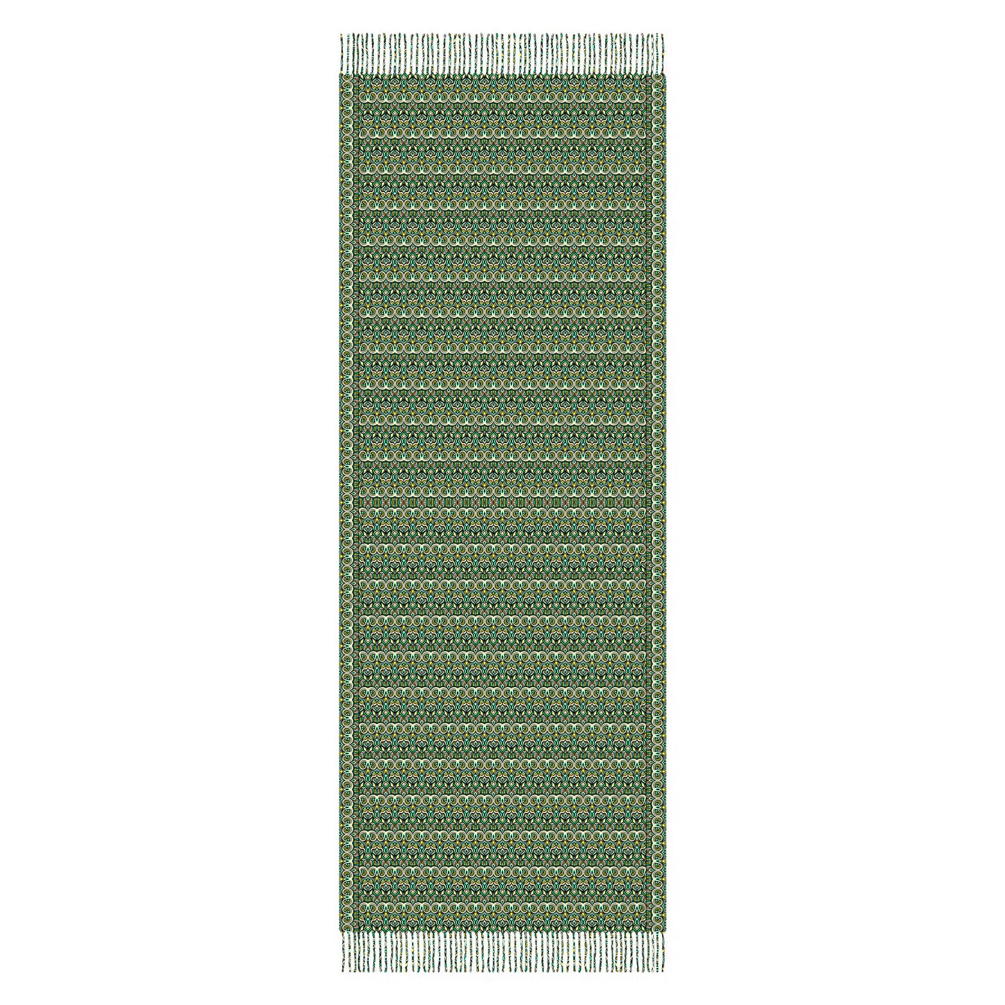 Turquoise - Yellow - Green Abstract Doodle Scarf with Tassels