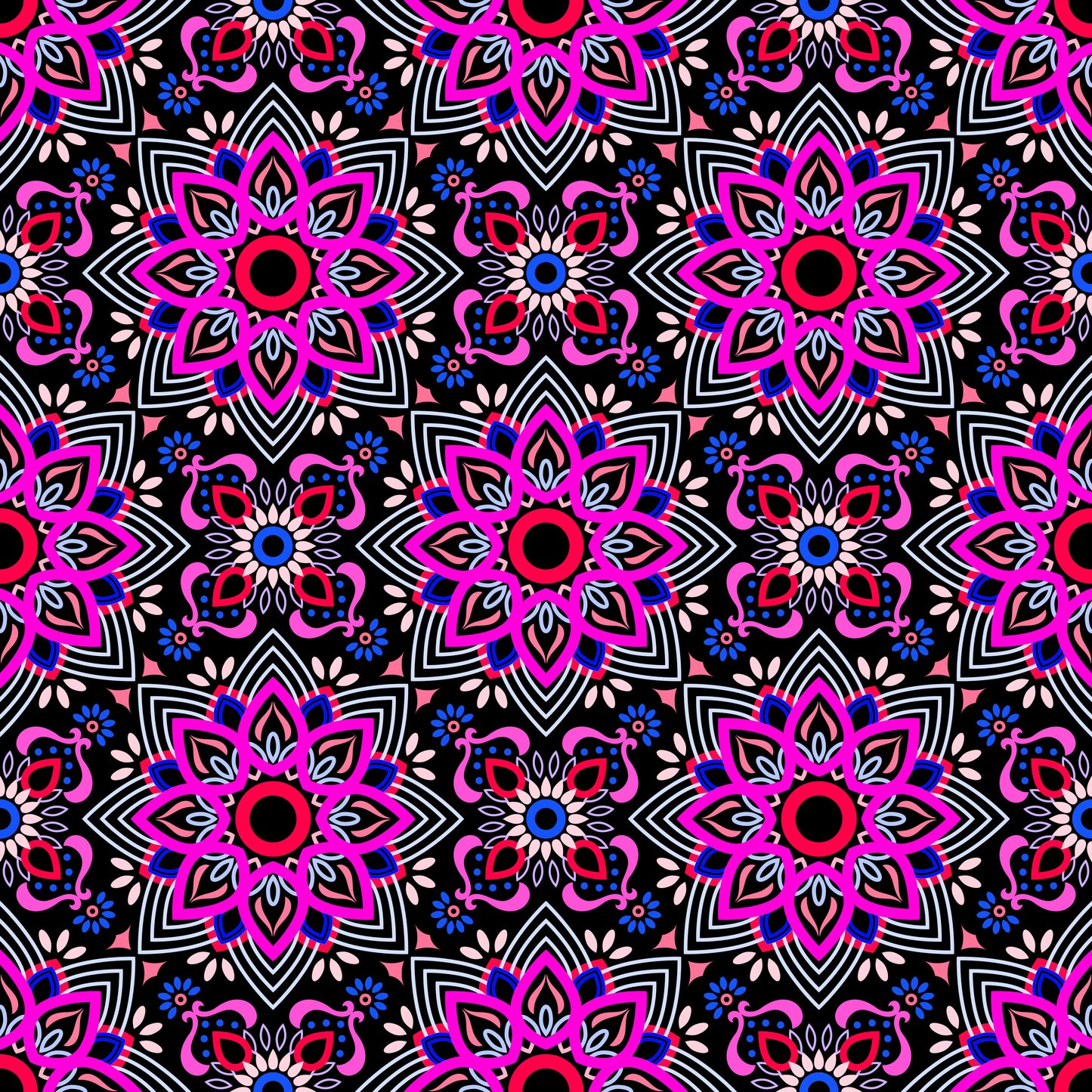 Pink - Blue - Red Mandala Fabric - 145