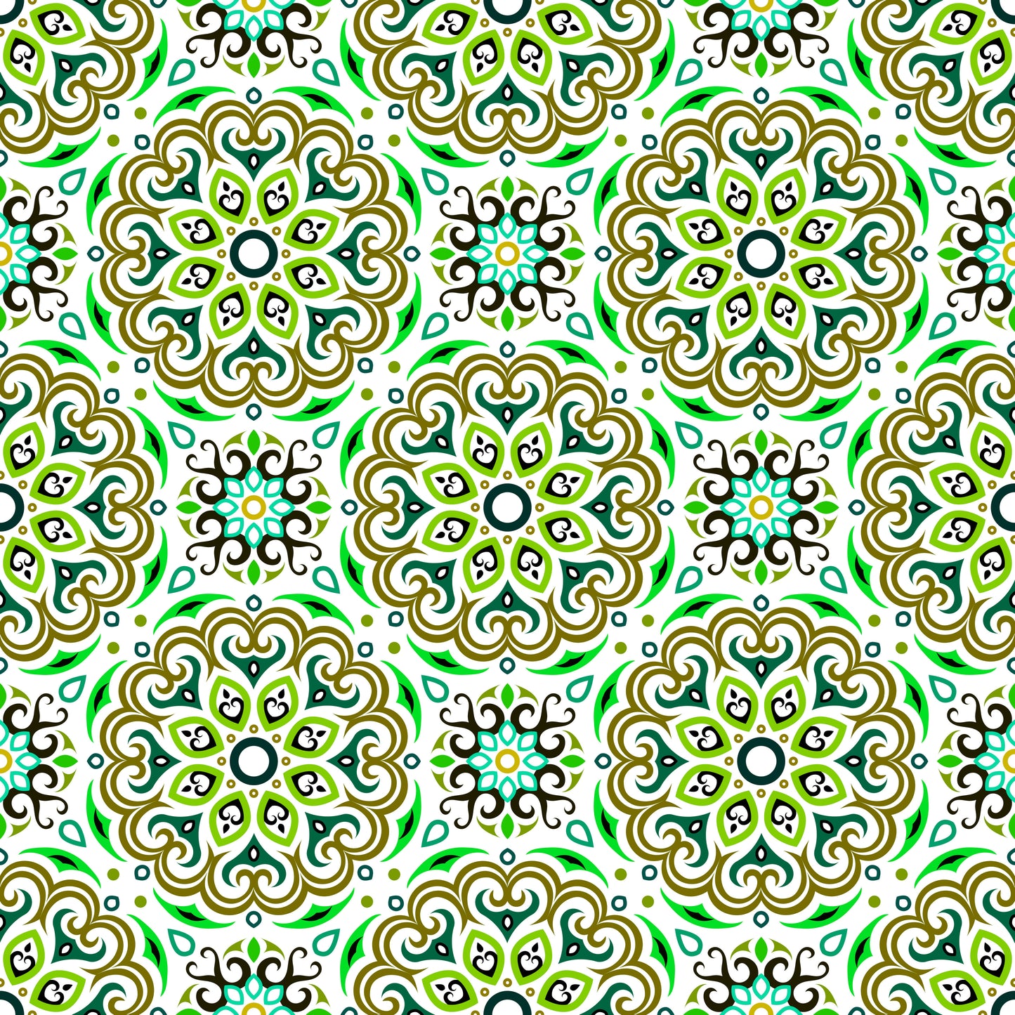 Green - Turquoise Mandala Fabric - 155i